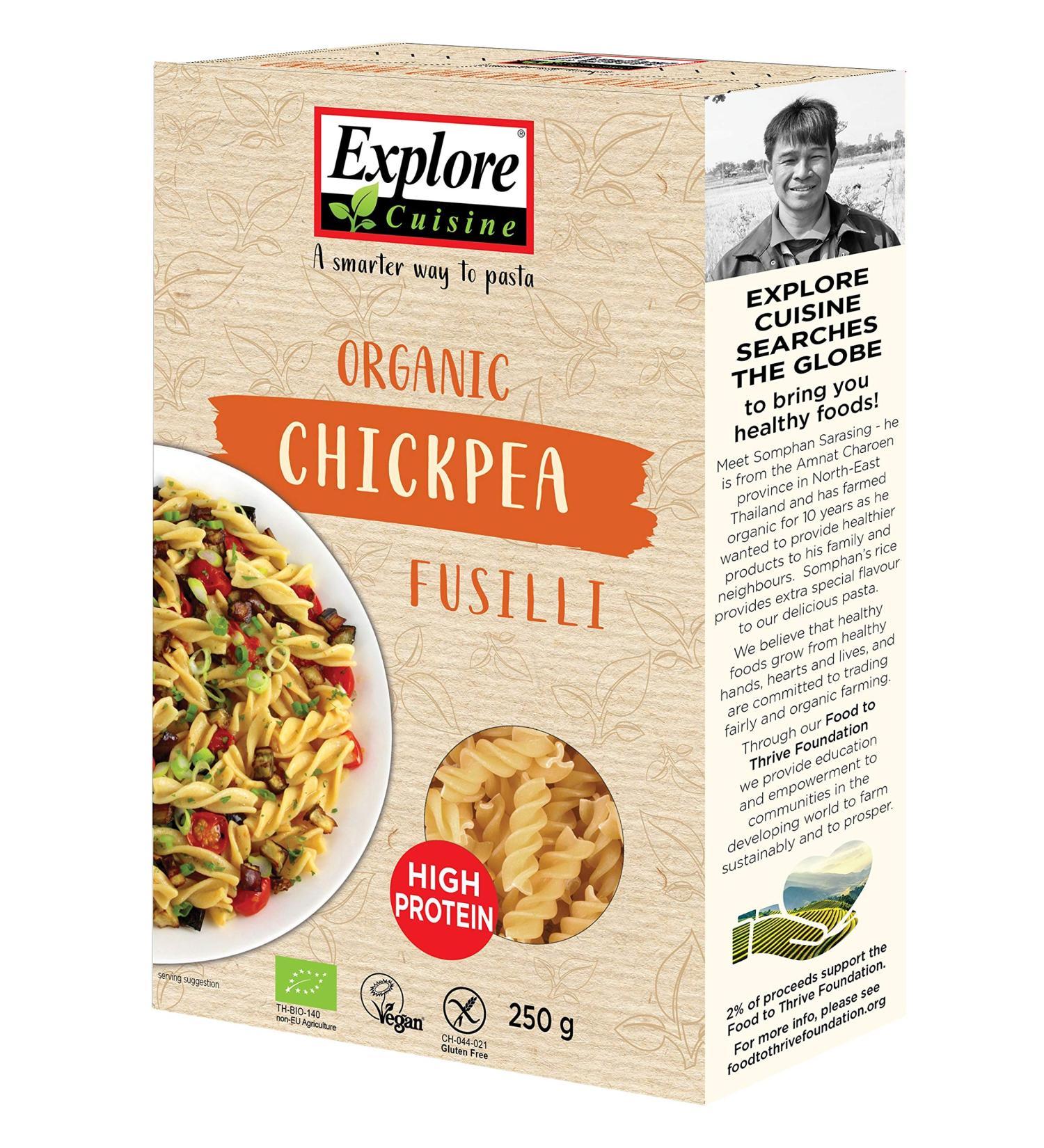 Explore Cuisine Chickpea Fusilli Pasta - Gluten Free, Organic, High Protein | Vegan Friendly (1 x 250g) - Buy Online on GoSupps.com