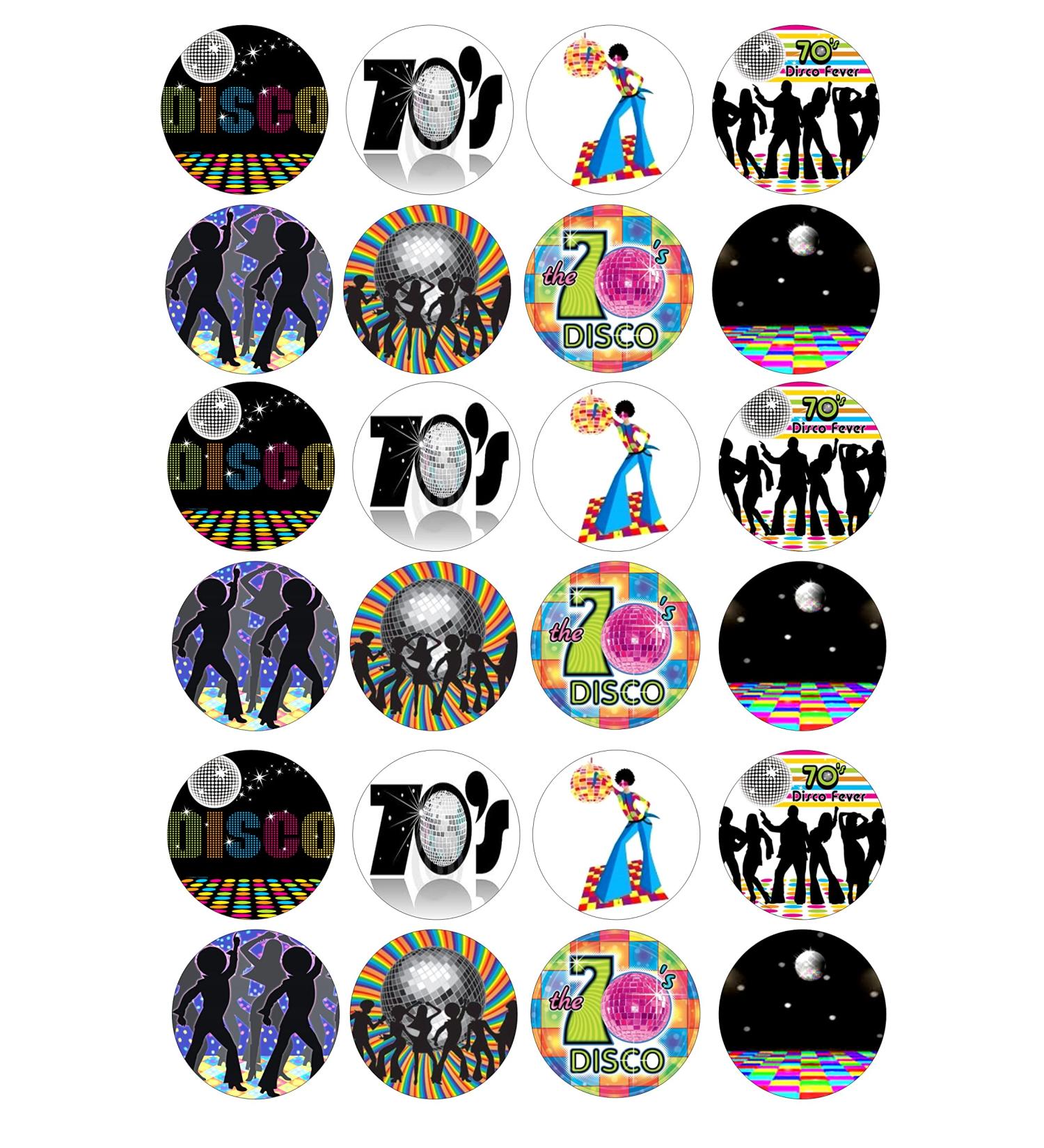 24 edible PRE CUT Disco 19070s 70s party decorations Wafer Paper Cupcake Fairy Cake Toppers - Buy Online on GoSupps.com