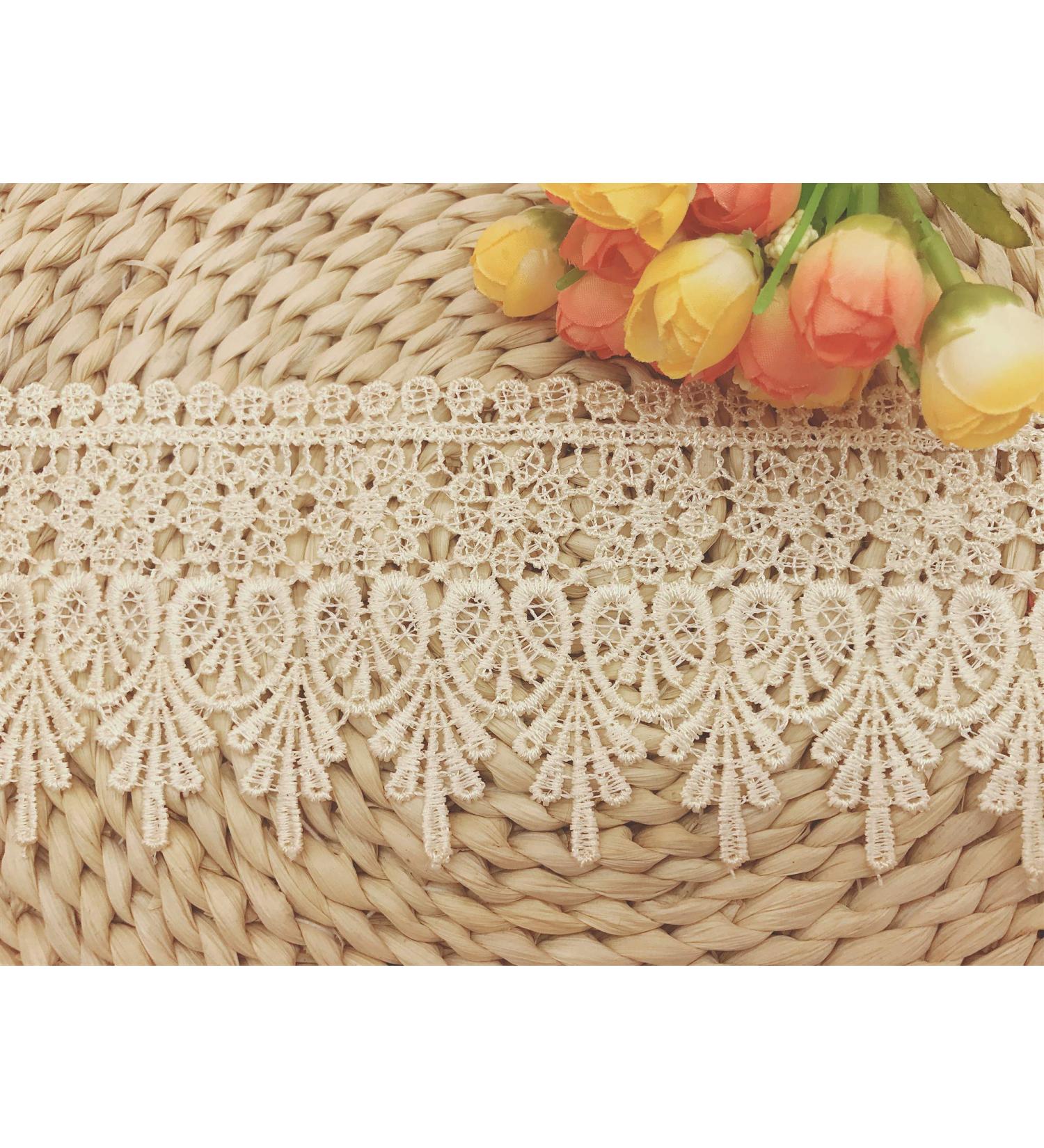 9CM Width Europe Chips Pattern Inelastic Embroidery Lace Trim Curtain Tablecloth Slipcover Bridal DIY Clothing/Accessories.(2 Yards in one Package) (Ivory)