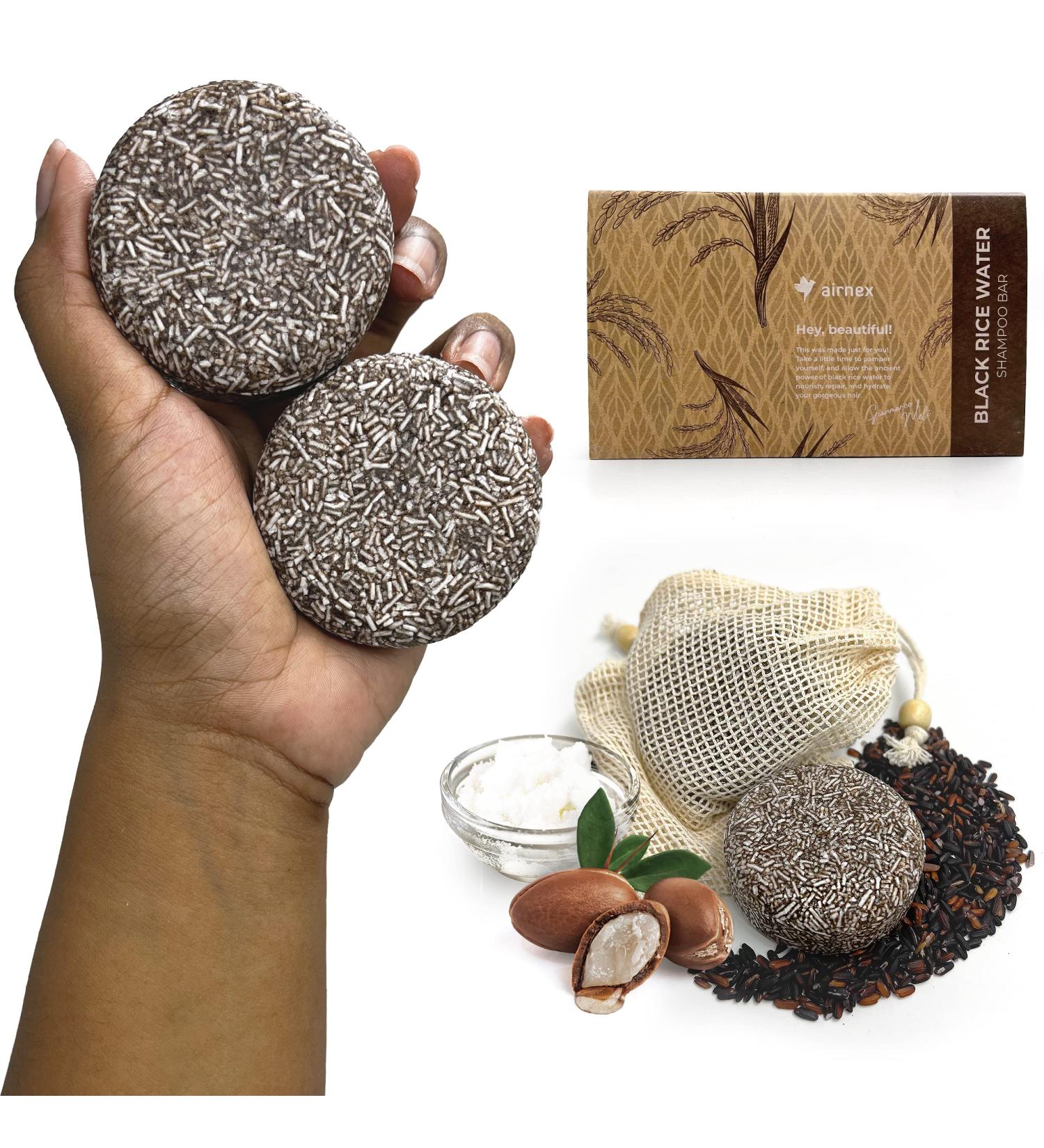 Buy Black Rice Water Shampoo Bars - Natural Hair Growth & Shine | Set of 2 - Sulfate-Free with Argan Oil & Murumuru Butter - Buy Online on GoSupps.com