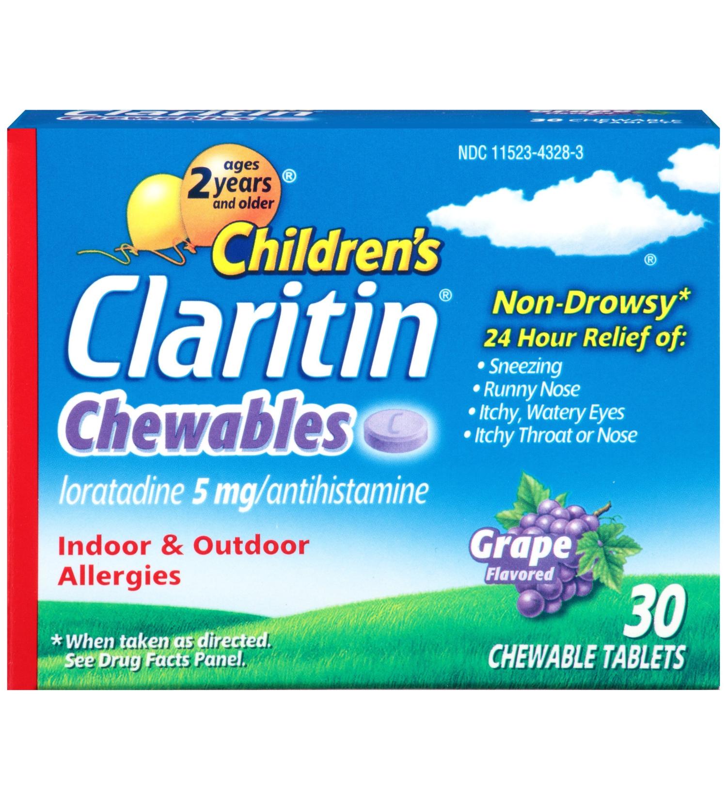 Claritin Children's24 Hour Non-Drowsy Allergy Grape Chewable Tablet 5 mg 30 Count