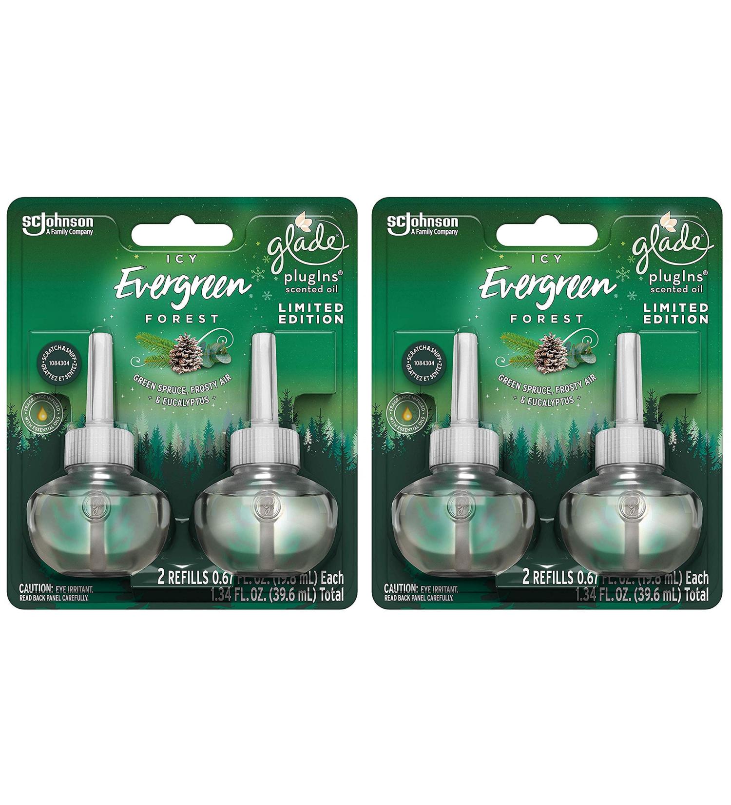 Glade Plugins Scented Oil Refills - Limited Edition - ICY Evergreen Forest - 2 Count Refills Per Package - Pack of 2 Packages