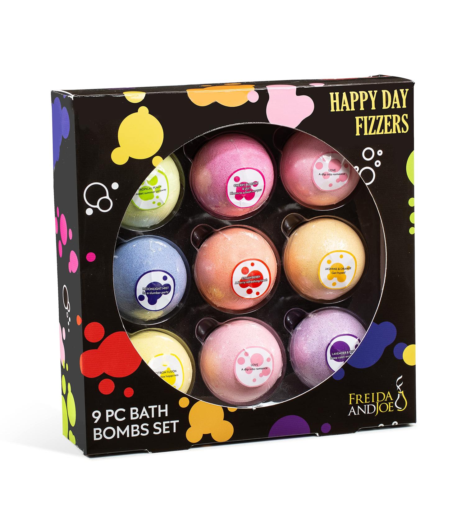 Happy Day Fizzers Aromatherapy 9-Piece Large Bath Bomb Gift Set for Women - Relaxing Home Spa Gift for Mom | Birthday & Christmas Gifts - Buy Online on GoSupps.com