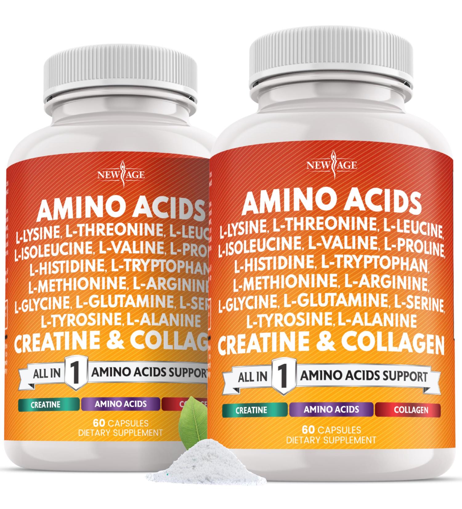 NEW AGE Amino Acids Supplement L-Lysine L-Threonine L-Leucine Isoleucine Valine L-Histidine L-Tryptophan L-Methionine L-Arginine L-Cysteine L-Glutamine L-Serine Aspartic Acid- 120 Count 60 Count (Pack of 2) - Buy Online on GoSupps.com