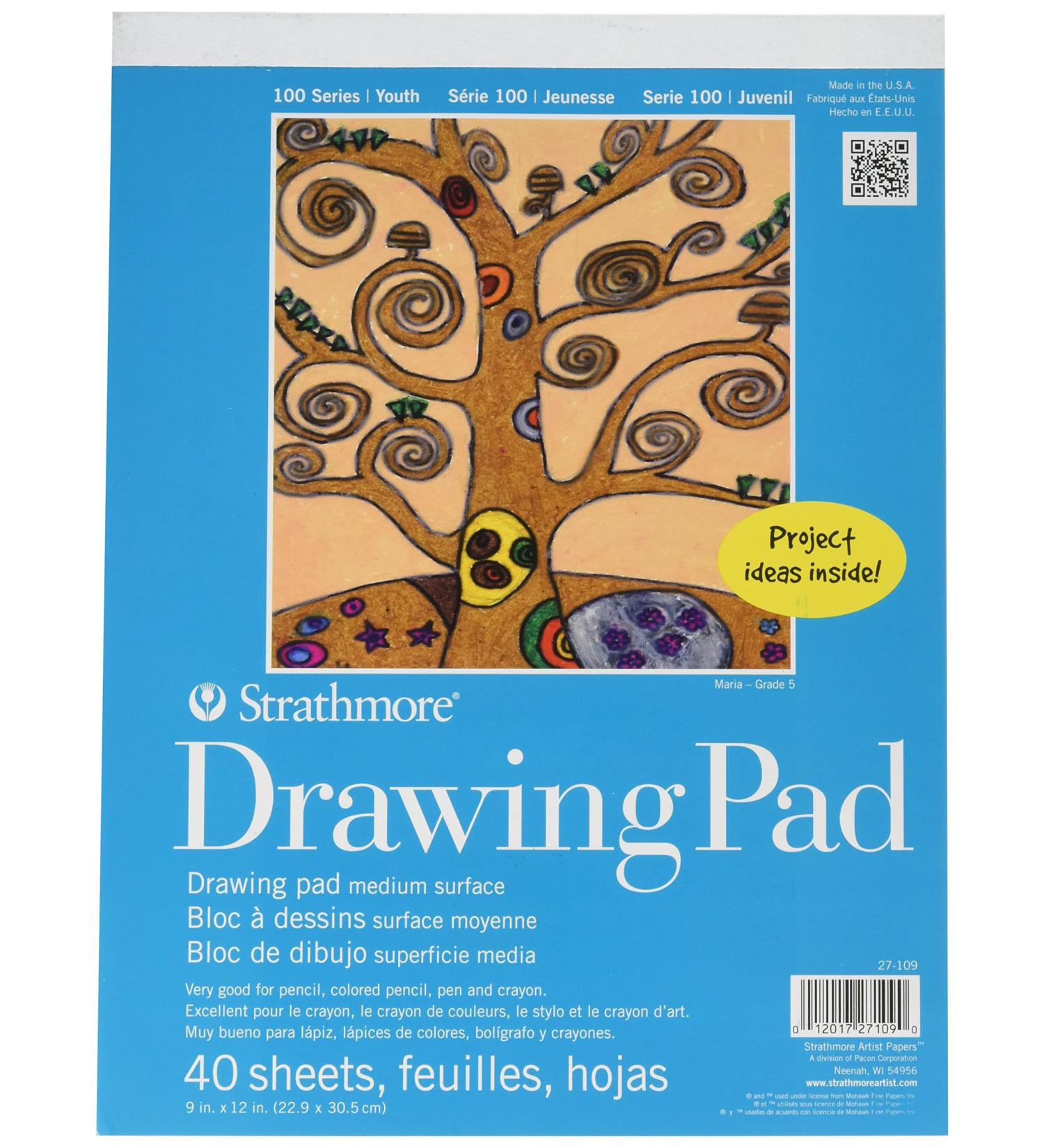 Strathmore 100 Series Youth Drawing Pad, 9 by 12", 40 Sheets 9x12 Drawing Pad 40 Sheets