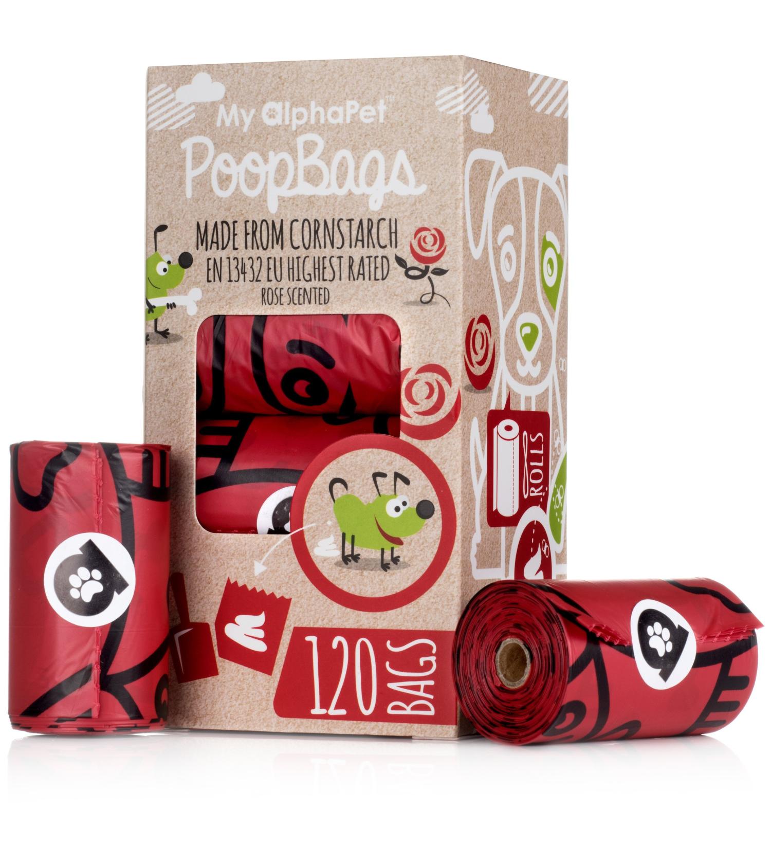 Compostable Dog Poop Bags Cornstarch Eco-Friendly Home Compost NF T 51-800 120 Count Large Size Bag 9x13 Inches 8 Unscented Refill Rolls Leak-Proof Plantbased GM-Free Corn 1 count (Pack of 120) Rose Scented Red - Buy Online on GoSupps.com