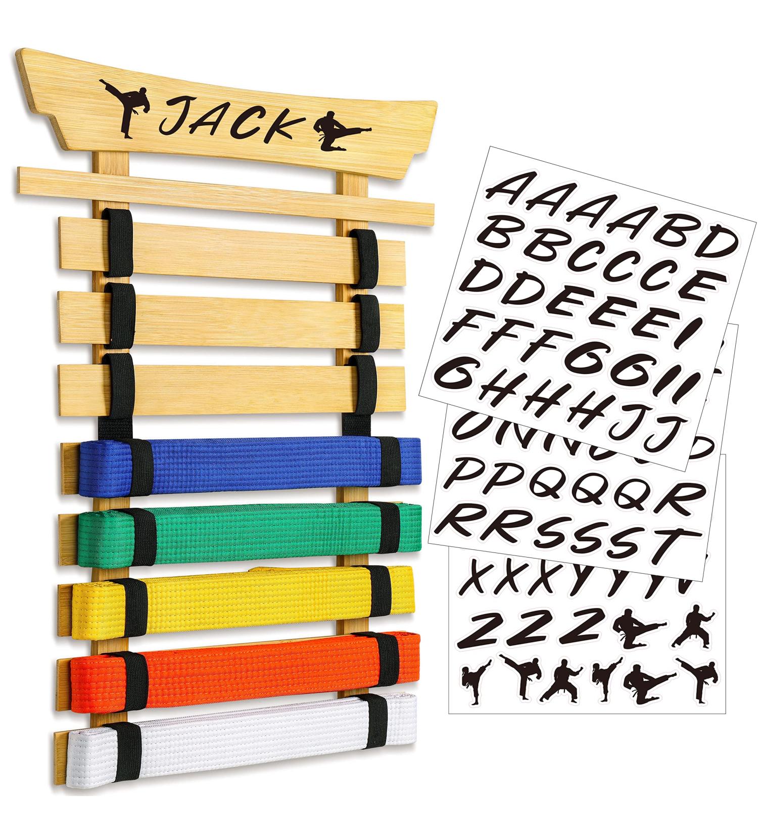 Winartton Bamboo Karate Belt Display Rack  8 Belts Taekwondo Belt Display with Stickers  Martial Arts Belt Display  No Assembly Required  Belt Holder Gift for Kids and Adults - Buy Online on GoSupps.com
