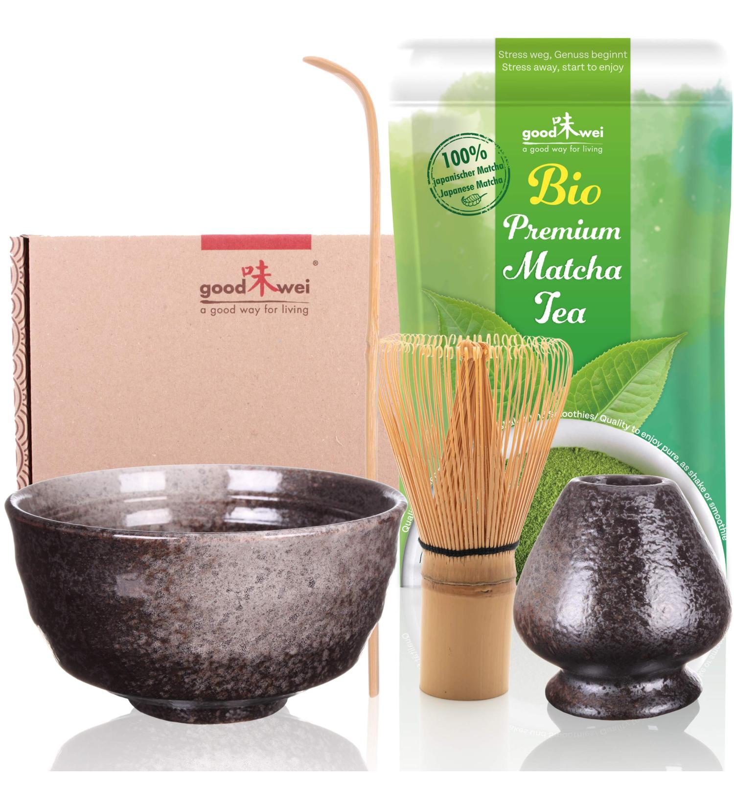 Goodwei Matcha Complete Set - Organic Matcha Tea (Goma) Ceramic Bowl 180ml | Perfect for International Shipping - Buy Online on GoSupps.com