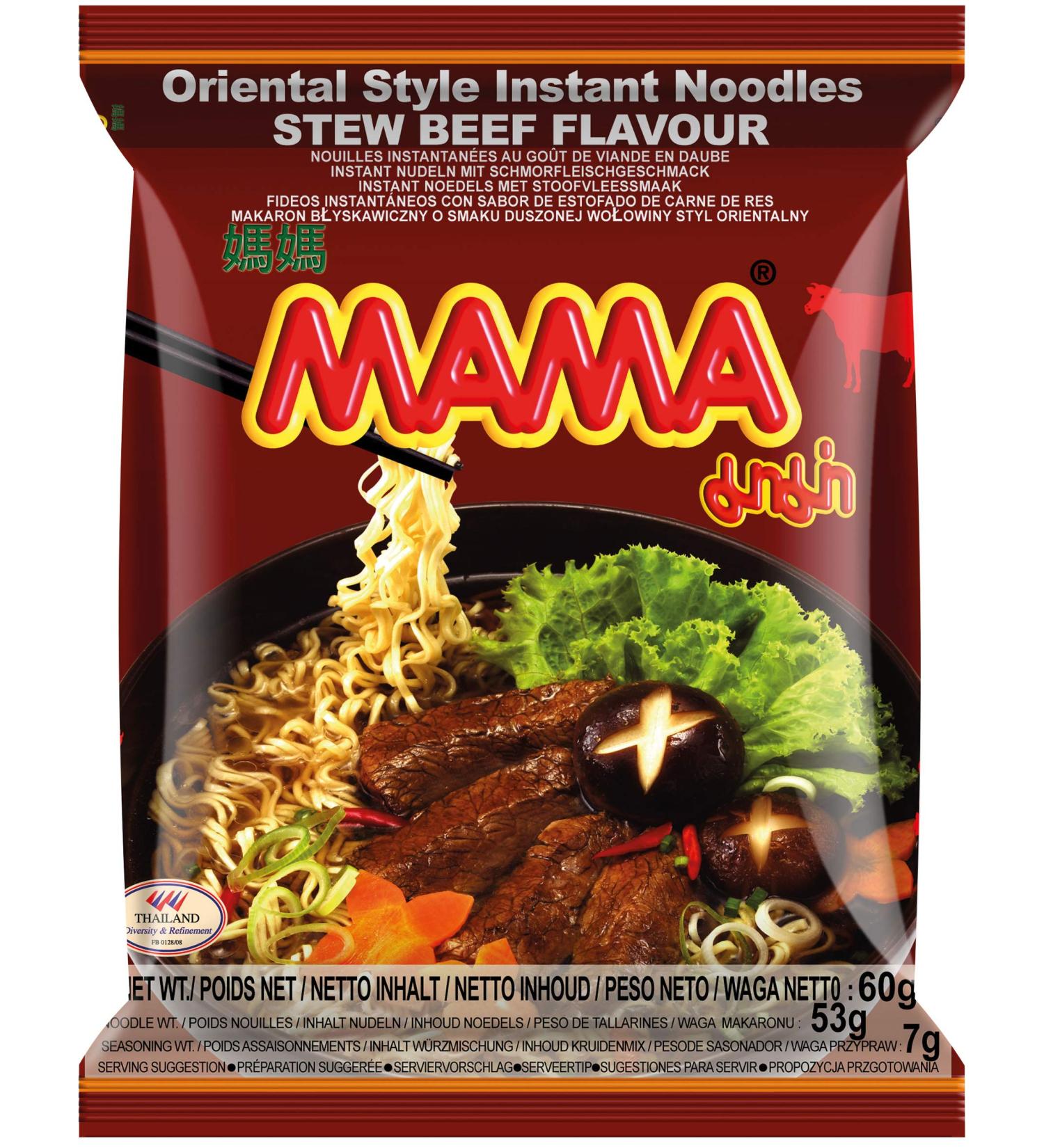  MAMA MAMA Instant Noodles with Braised Beef Flavour - Oriental Style Instant Noodle Soup - Authentic Thai Cuisine - 24 x 60g - Buy Online on GoSupps.com