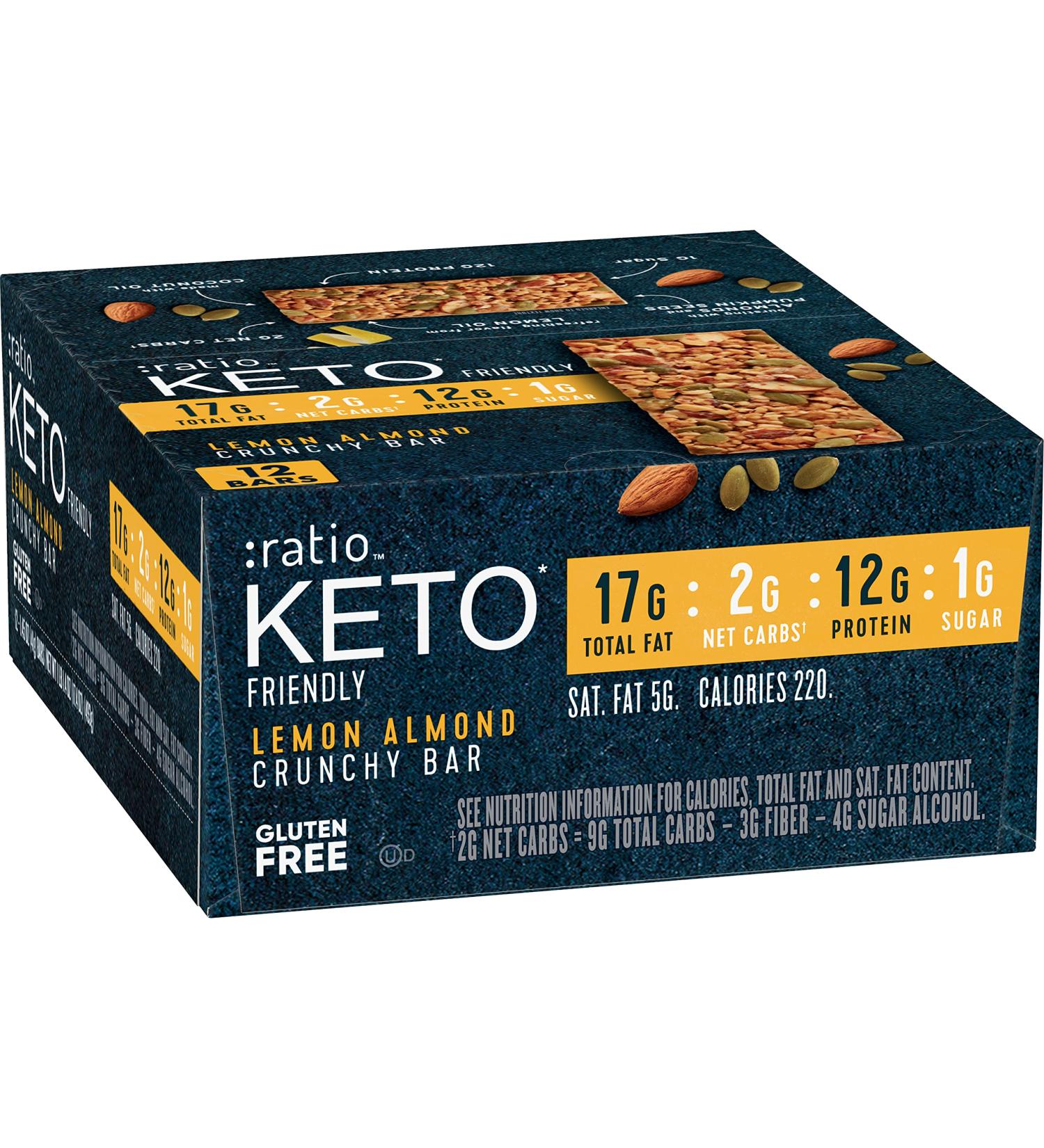 Ratio Keto-Friendly Lemon Almond Crunchy Bars 1.45 oz 12ct - Gluten-Free - Buy Online on GoSupps.com
