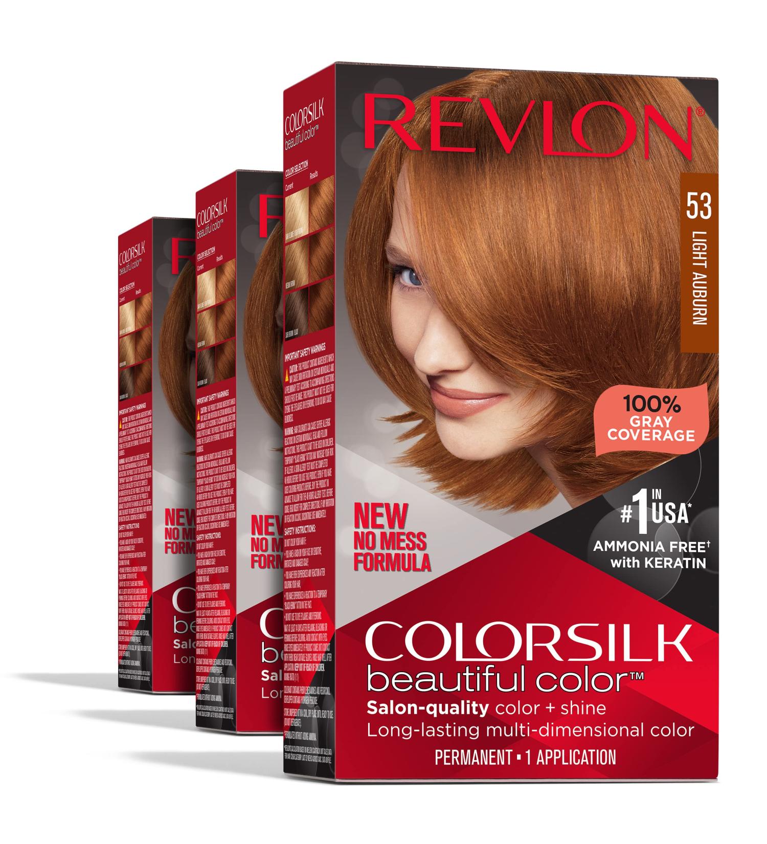 Revlon Colorsilk Permanent Red Hair Dye 3-Pack - Ammonia-Free with 100% Gray Coverage - Light Auburn Shade - Buy Online on GoSupps.com