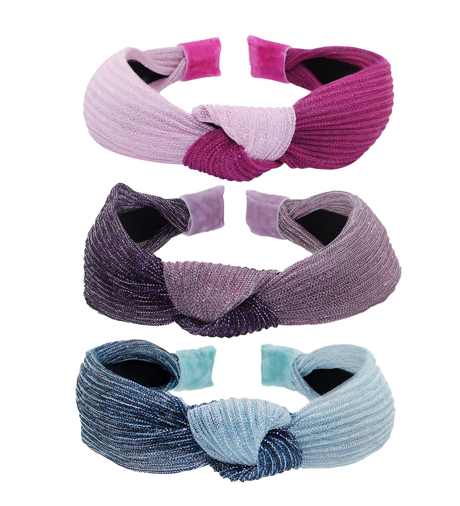 FROG SAC Girls' 3-Pack Top Knot Headbands - Cute Two Tone Knotted Headband Set for Kids - Fashion Hair Accessories in Purple, Pink, Blue - Buy Online on GoSupps.com
