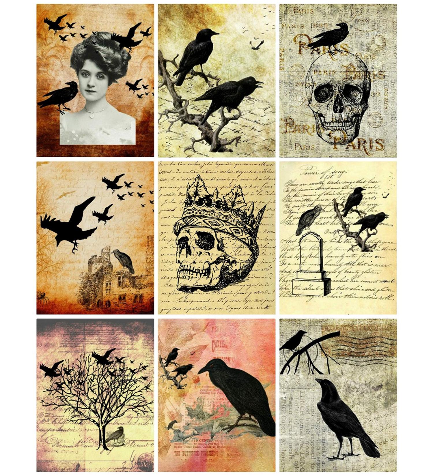 Halloween Spooky Photos Collage Sheet, Halloween, Scrapbooking, ATC, Altered Art 8.5 x 11"