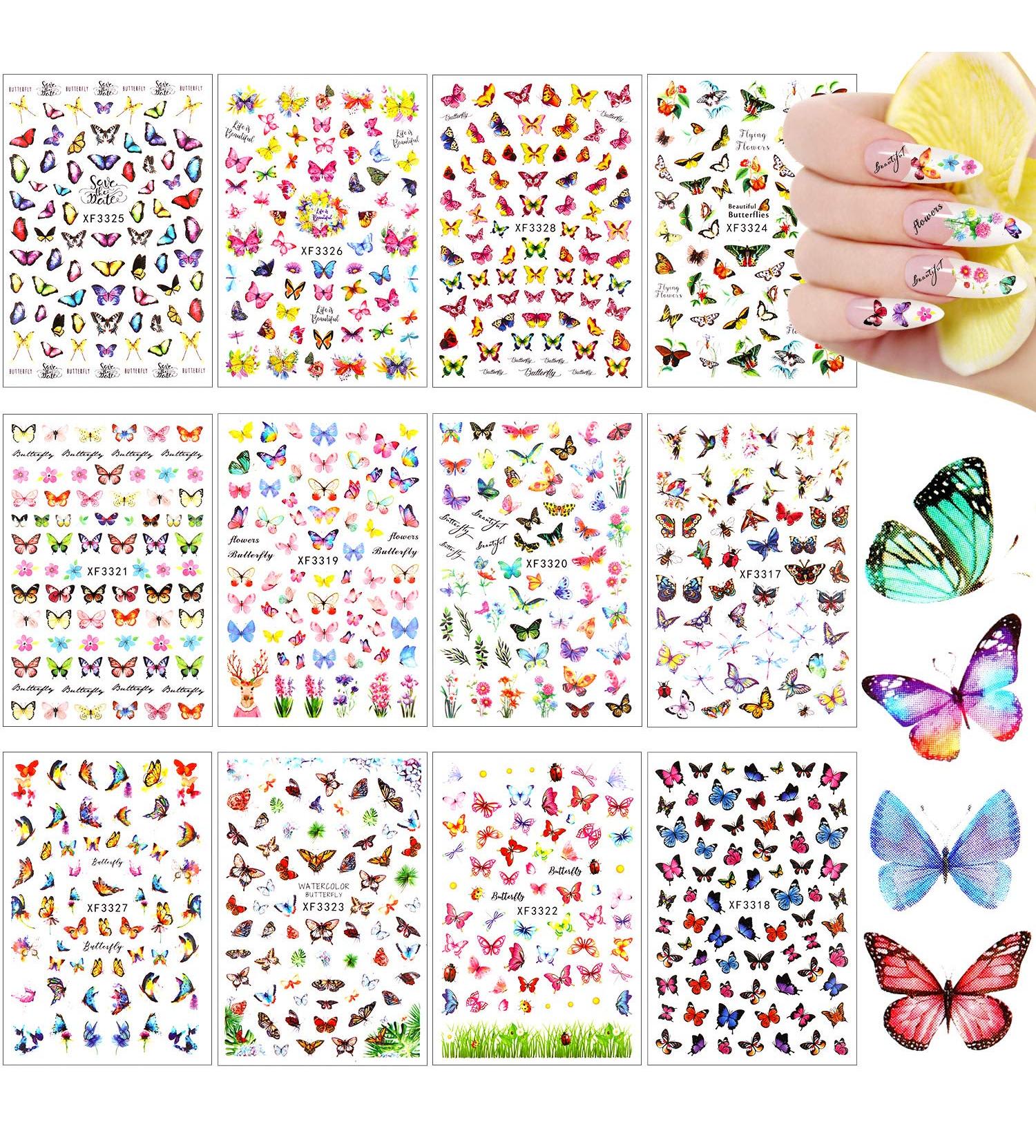 Blulu 24 Sheets Butterfly Nail Art Stickers - Self-Adhesive Decals for Women & Girls - Colorful Flower Design - Manicure Butterfly Sticker Set (12 Styles) - Buy Online on GoSupps.com
