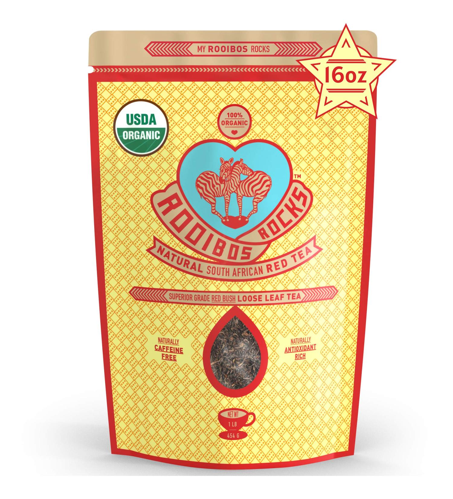 Rooibos Rocks Organic Loose Leaf Rooibos Tea - 16oz | Caffeine-Free South African Herbal Tea | Immunity Boosting Red Bush Tea - 1lb Pack - Buy Online on GoSupps.com