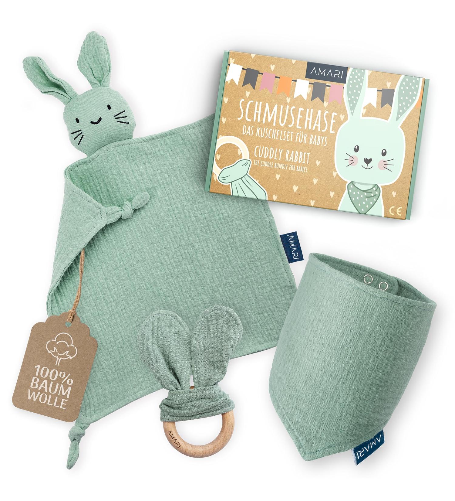 Buy Amari Cuddly Towel (Turquoise Hare) with Bite Ring & Bib - Perfect Baby Gift Set for Newborns & Girls - Sniffer Towel for Baby Parties - Buy Online on GoSupps.com