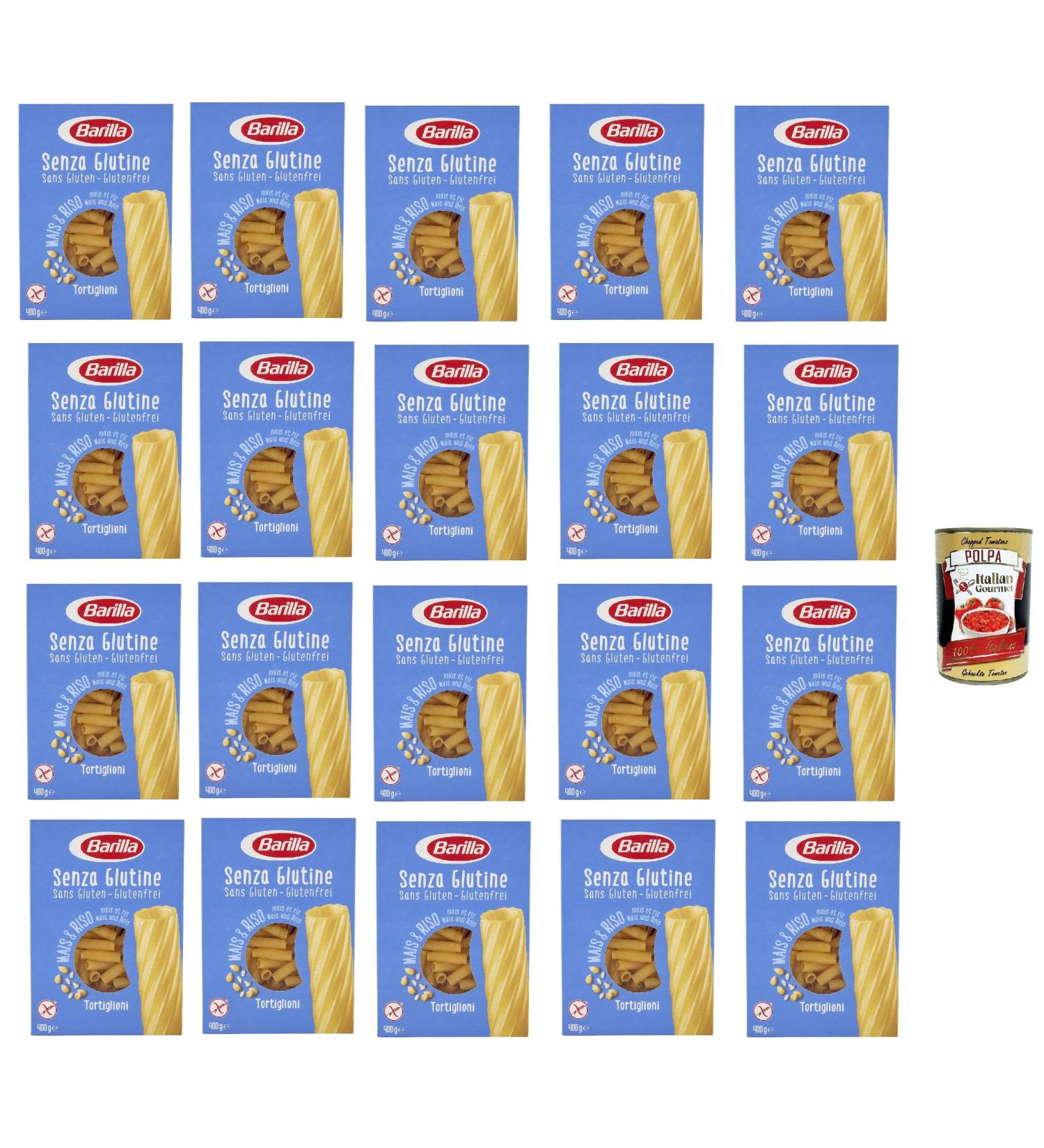  Italian Gourmet E.R. Barilla Tortiglioni Pack of 20 Gluten-Free Pasta 400g + Italian Gourmet Polpa 400g - Buy Online on GoSupps.com