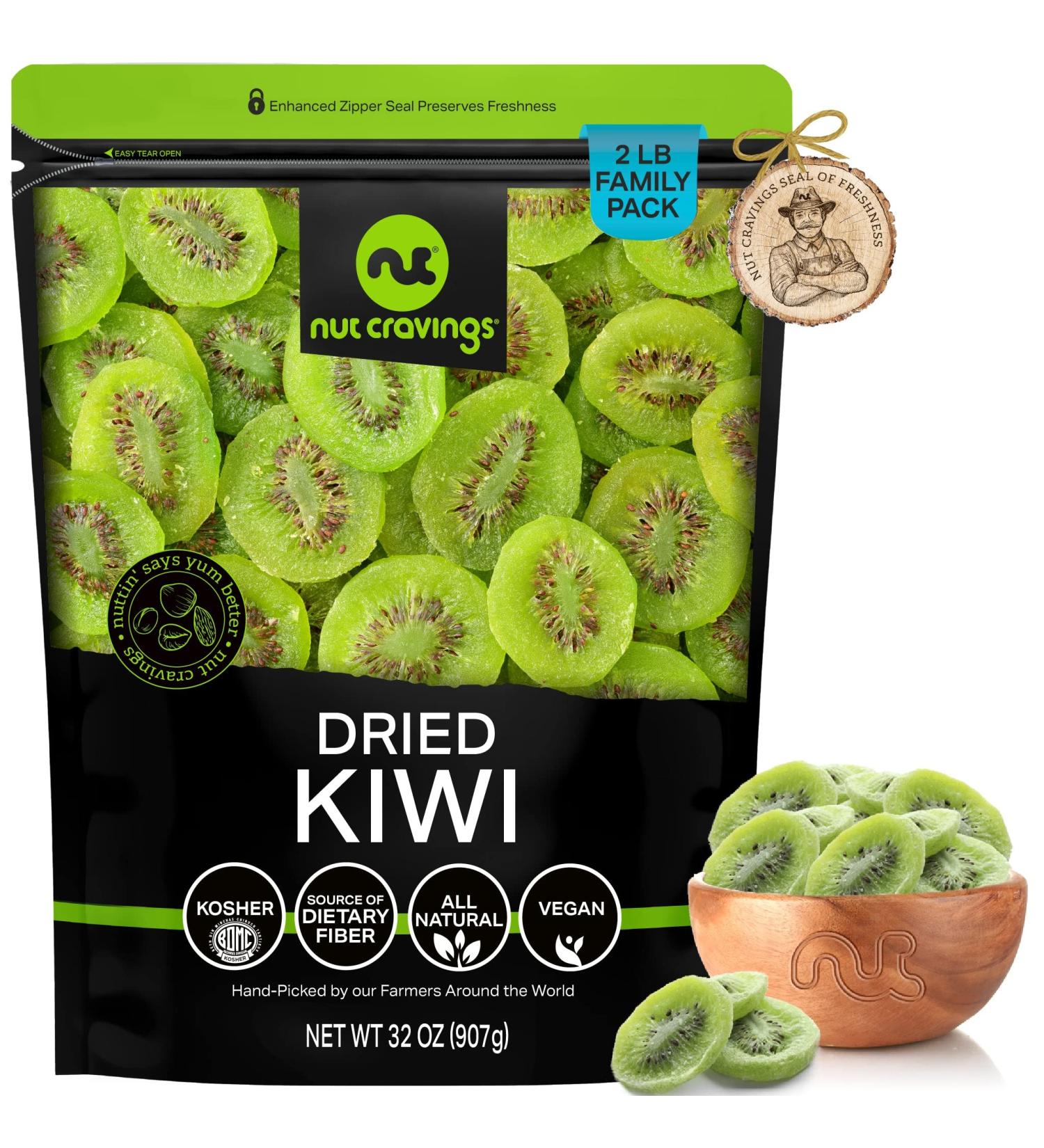 Sun Dried Kiwi Slices with Added Sugar - 32oz Resealable Bag - Dehydrated Fruit Snack, Healthy, All Natural, Vegan, Kosher Certified - Buy Online on GoSupps.com