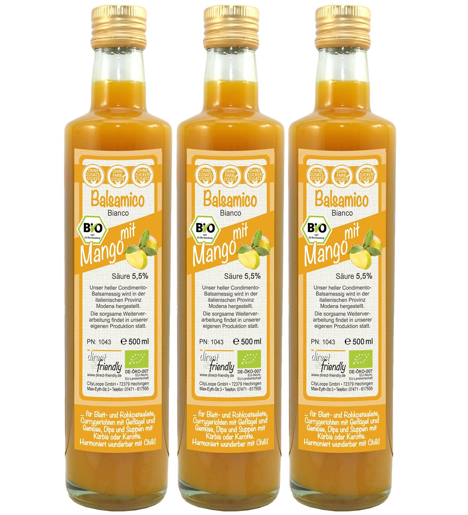 Buy Direct & Friendly Organic Mango Vinegar - Fruity Balsamic Condiment (3 x 500 ml) | International Shipping Available - Buy Online on GoSupps.com