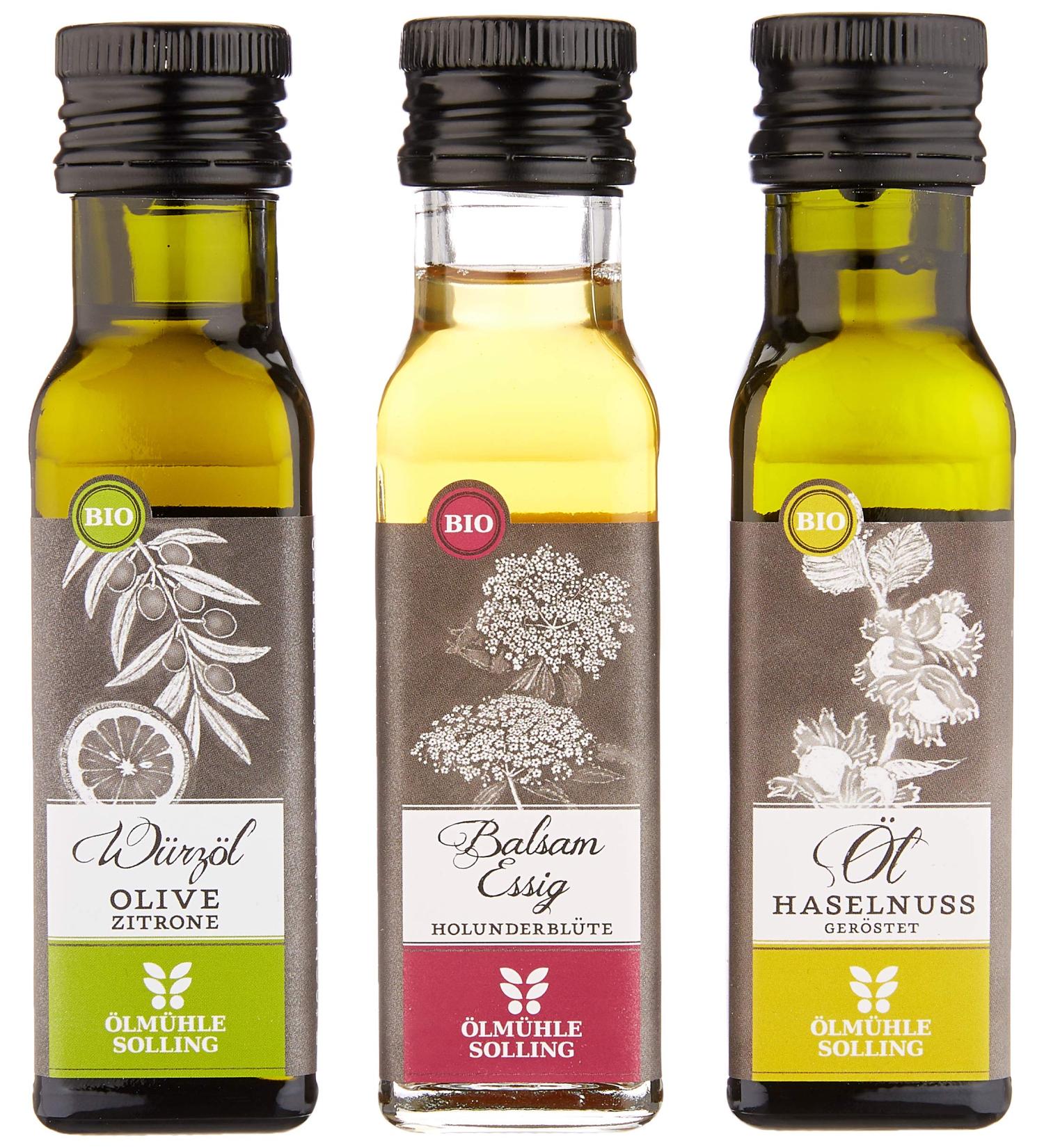  lm hle Solling Organic Vinegar & Oil Set - Elderflower Balsamic & Hazelnut Oil (3 x 100 ml) - International Shipping Available - Buy Online on GoSupps.com