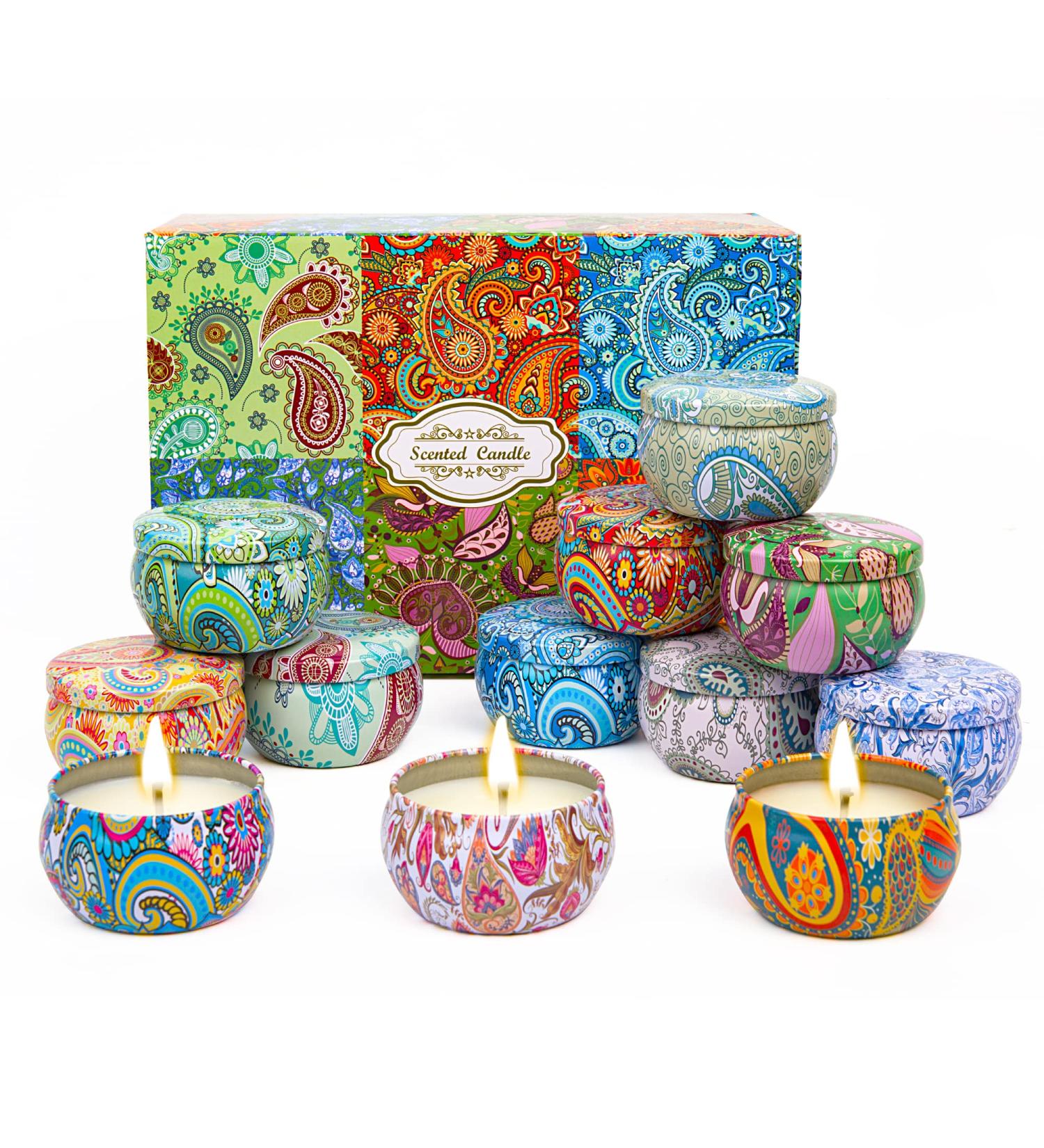 Scented Candles Gift Set for Women | 12Pcs Natural Soy Wax | Long Lasting Aromatherapy | Portable Tin | Perfect Birthday & Christmas Gifts by Hamstyle - Buy Online on GoSupps.com