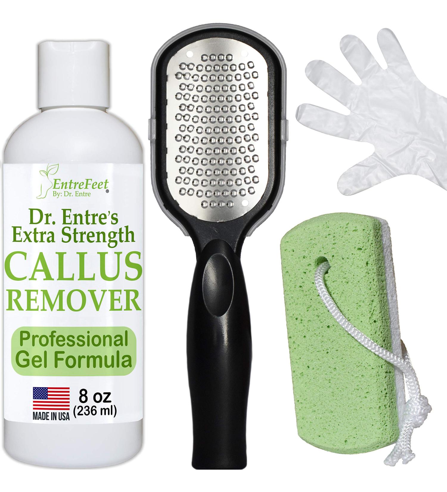 Dr. Entre Callus Remover Kit for Feet - 8oz Gel, Foot File, Pumice Stone, 5 Glove Pairs, Spa Pedicure Tools - Buy Online on GoSupps.com