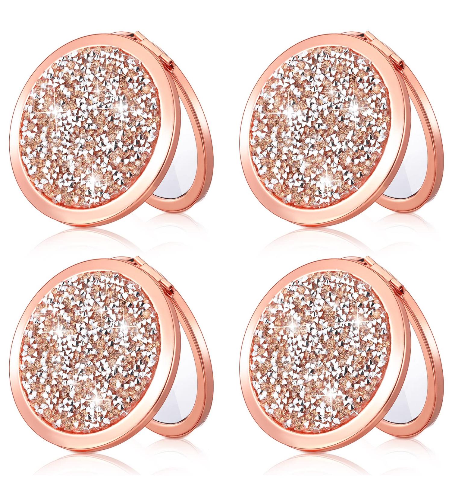 Yulejo Diamond Magnifying Compact Cosmetic Mirror - 2X Magnification, 2.75 Inch Round Pocket Size, Rose Gold - Set of 4 - Buy Online on GoSupps.com