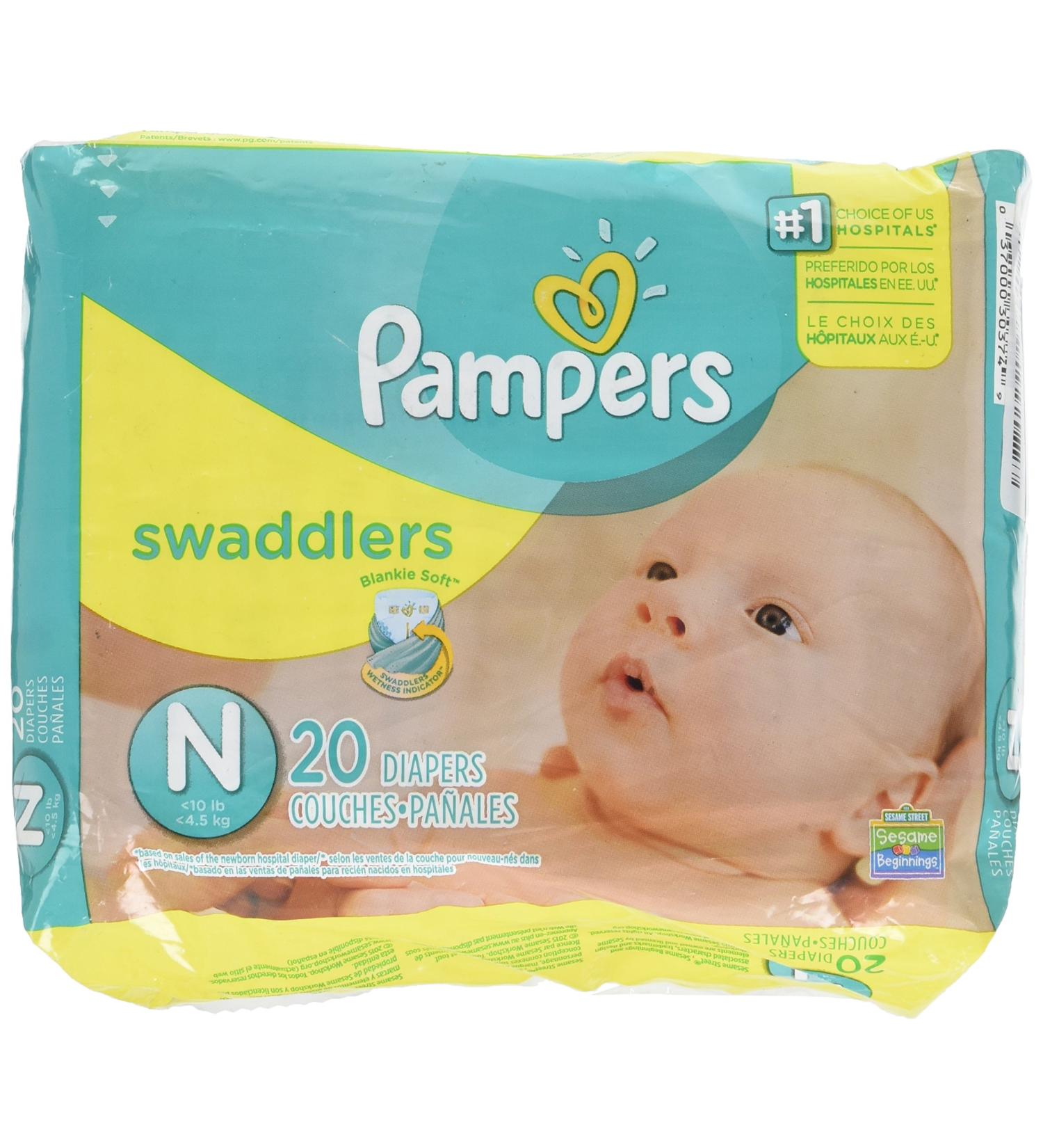 Pampers Swaddlers Diapers, Newborn (Up to 10 lbs.), 20 Count 20 Count (Pack of 1) Old Version