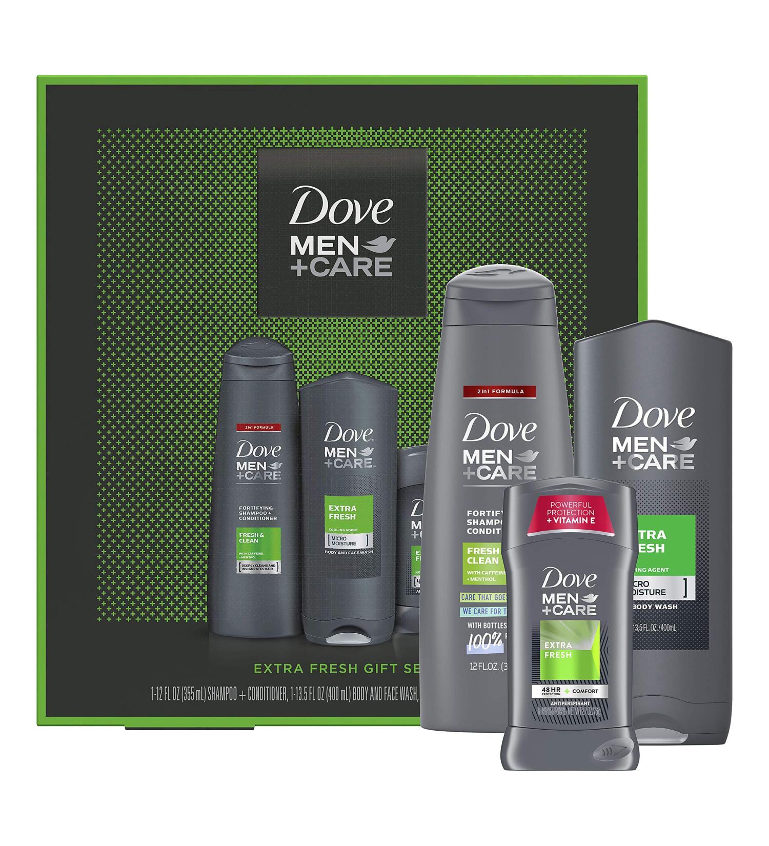 Dove Men+Care Limited Edition Holiday Grooming Gift Pack - Extra Fresh Body Wash, Antiperspirant, Shampoo+Conditioner (3 Count) - Buy Online on GoSupps.com