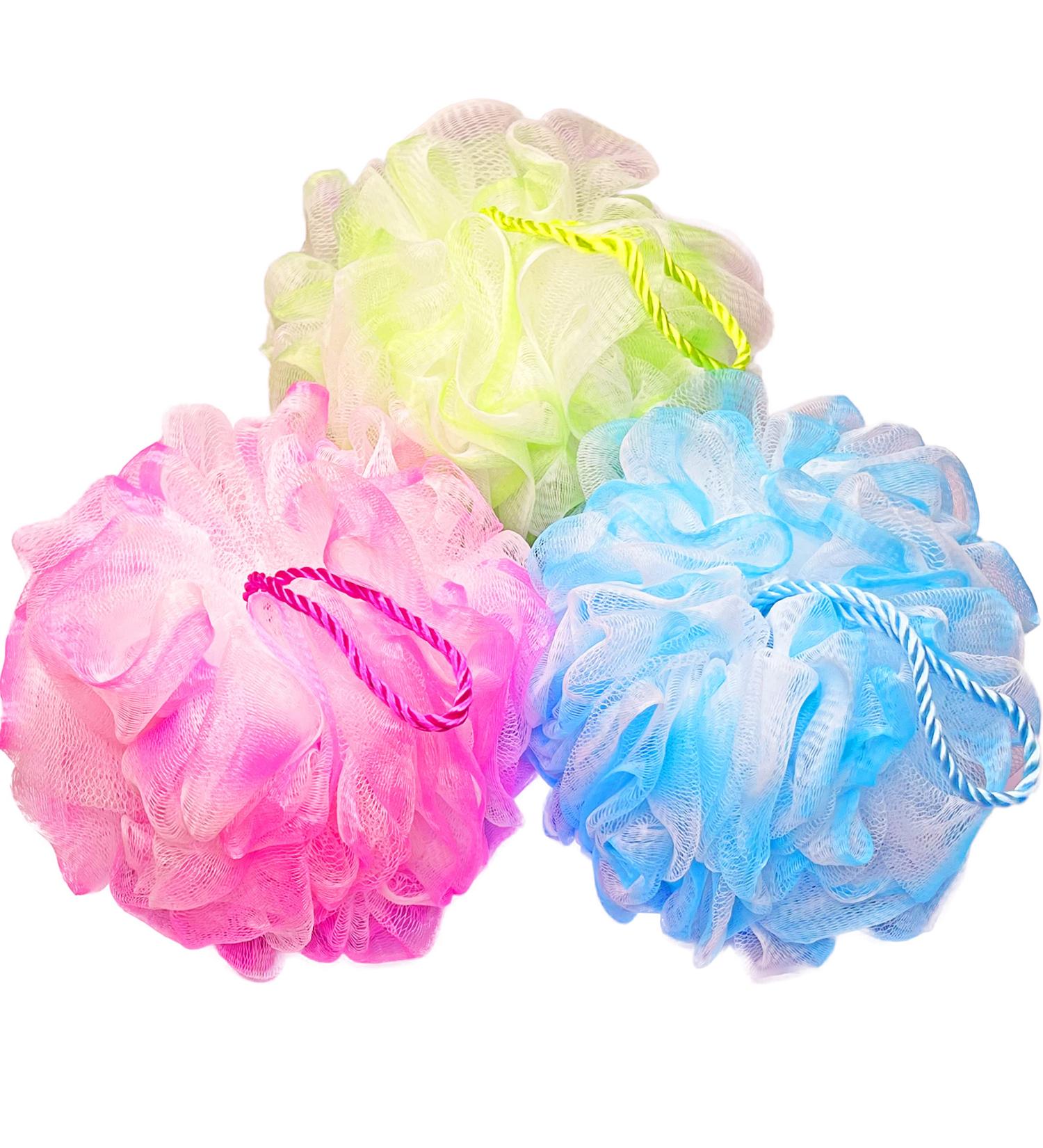 3 Pack 75g Bath Sponge Shower Loofahs for Men and Women - Blue, Pink, Green - Buy Online on GoSupps.com
