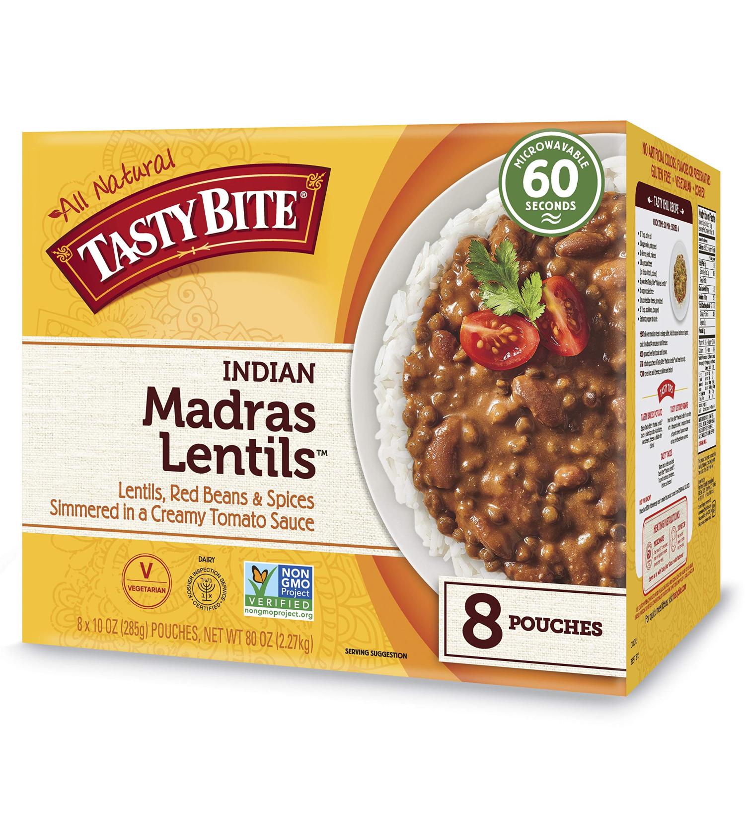 Tasty Bite Indian Madras Lentils 10oz Pouches (Pack of 8) - Authentic Indian Ready-to-Eat Meal - Buy Online on GoSupps.com