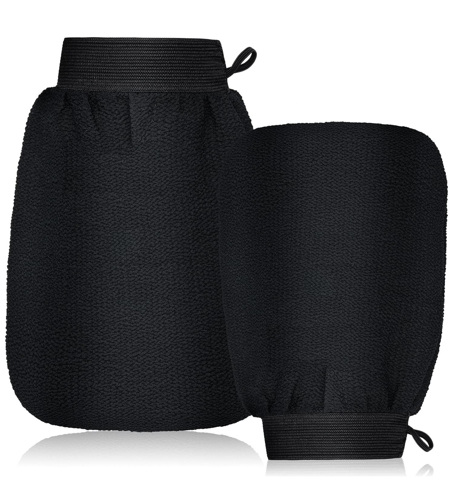 Pafuwei 2 Pieces Exfoliating Gloves - Double-sided Body Exfoliator Mitt for Dead Skin Removal in Bath, Shower, or Spa - Black - Buy Online on GoSupps.com