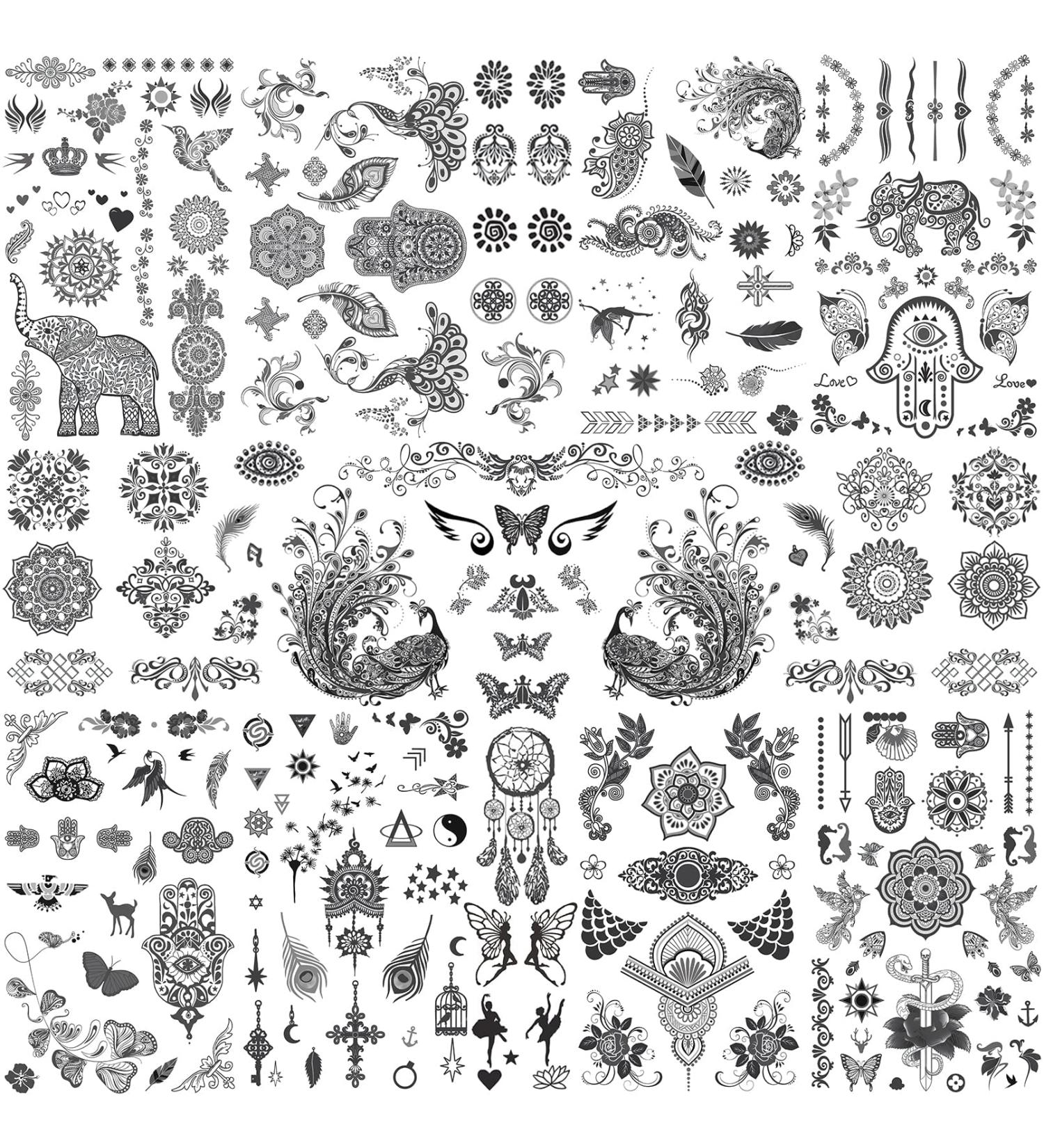 Aresvns Black Henna Tattoos | Fashion Women Henna Stickers | Waterproof Body Art Stickers - Christmas Gift - Buy Online on GoSupps.com