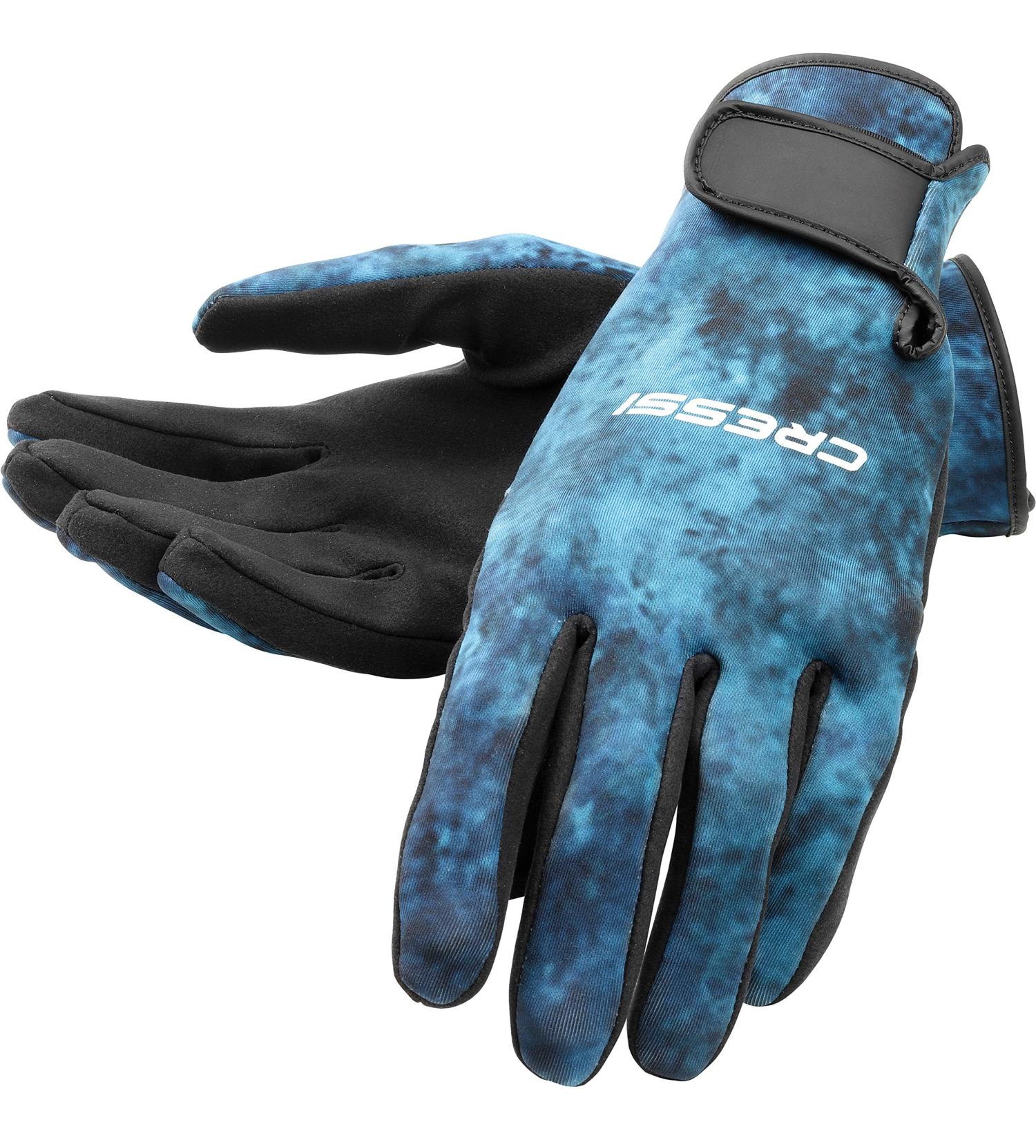 Cressi Camouflage Patterned Spearfishing Gloves Made of Elastic Neoprene- get The Hunter Equipment Large Camo Blue