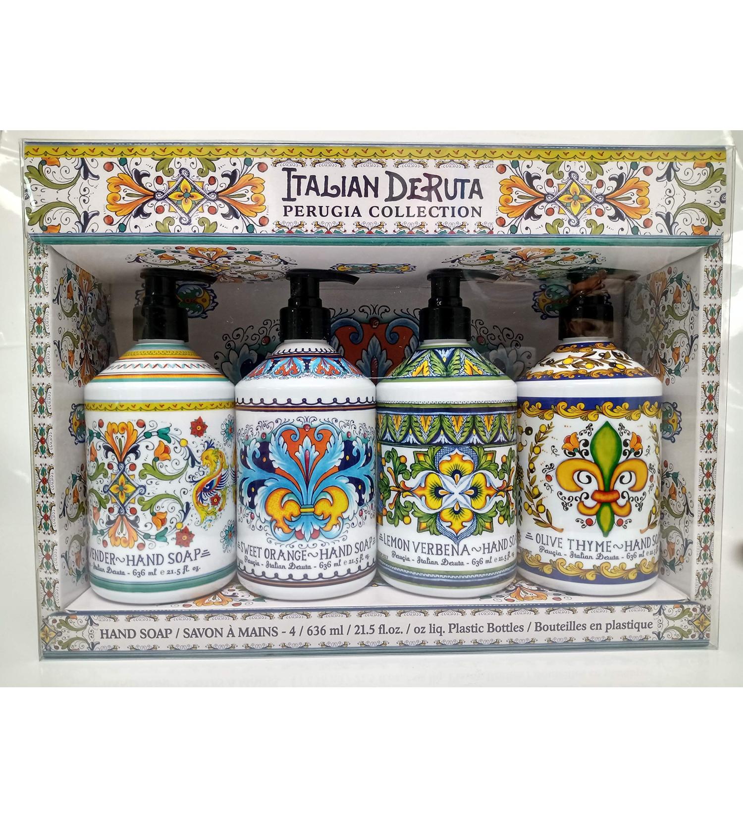 Combo Set 4  Italian Deruta Hand Soap Collection 21.5 FL OZ Each  lavender  lemon verbena  sweet orange & olive thyme