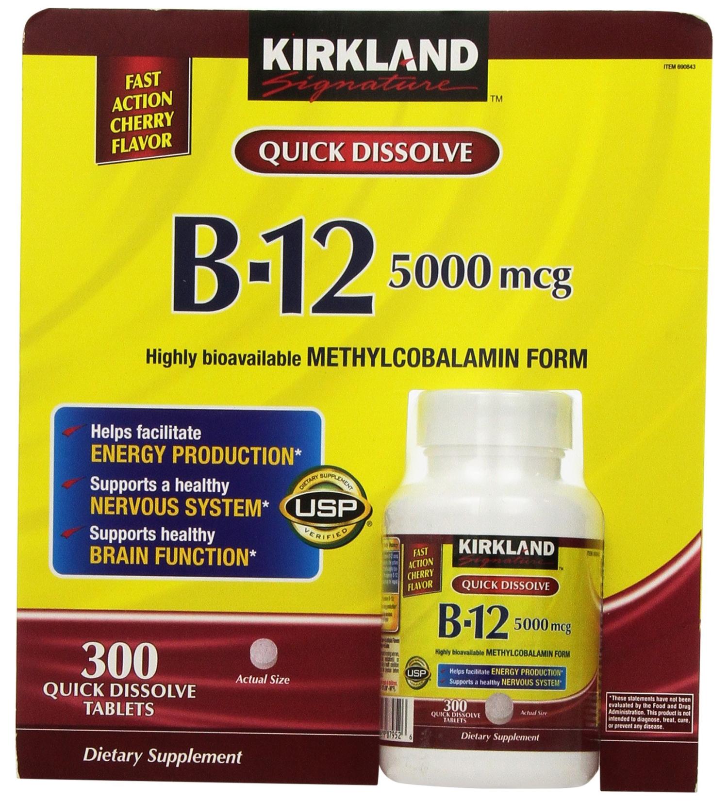 Kirkland Signature Quick Dissolve B-12 5000 mcg - 300 Tablets - 300 Count - Buy Online on GoSupps.com