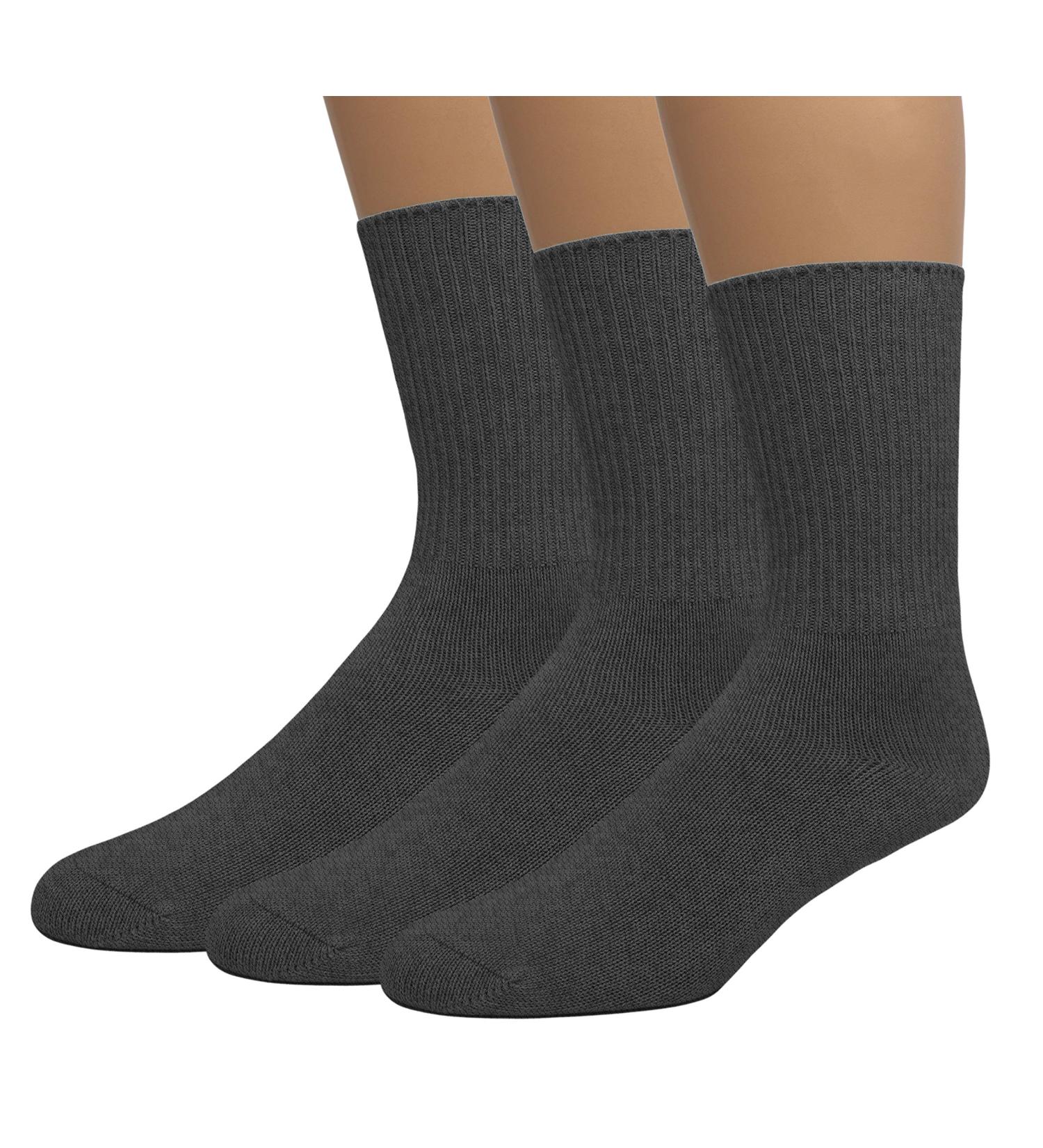 EMEM Apparel Women's Diabetic Crew Cotton Socks | Non-Binding Top | Seamless Toe | 3-Pair - Dark Heather Grey - Buy Online on GoSupps.com