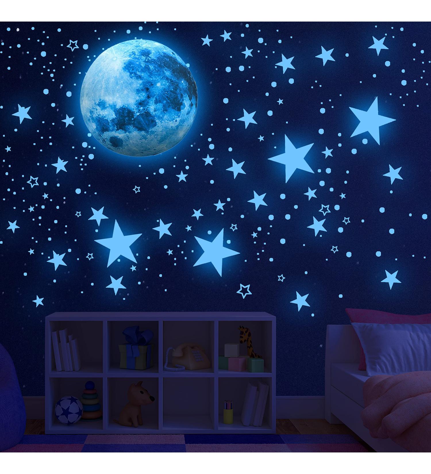 Glow in the Dark Stars and Moon Wall Decals - Kids Ceiling Stars for Nursery, Bedroom, Living Room - Buy Online on GoSupps.com