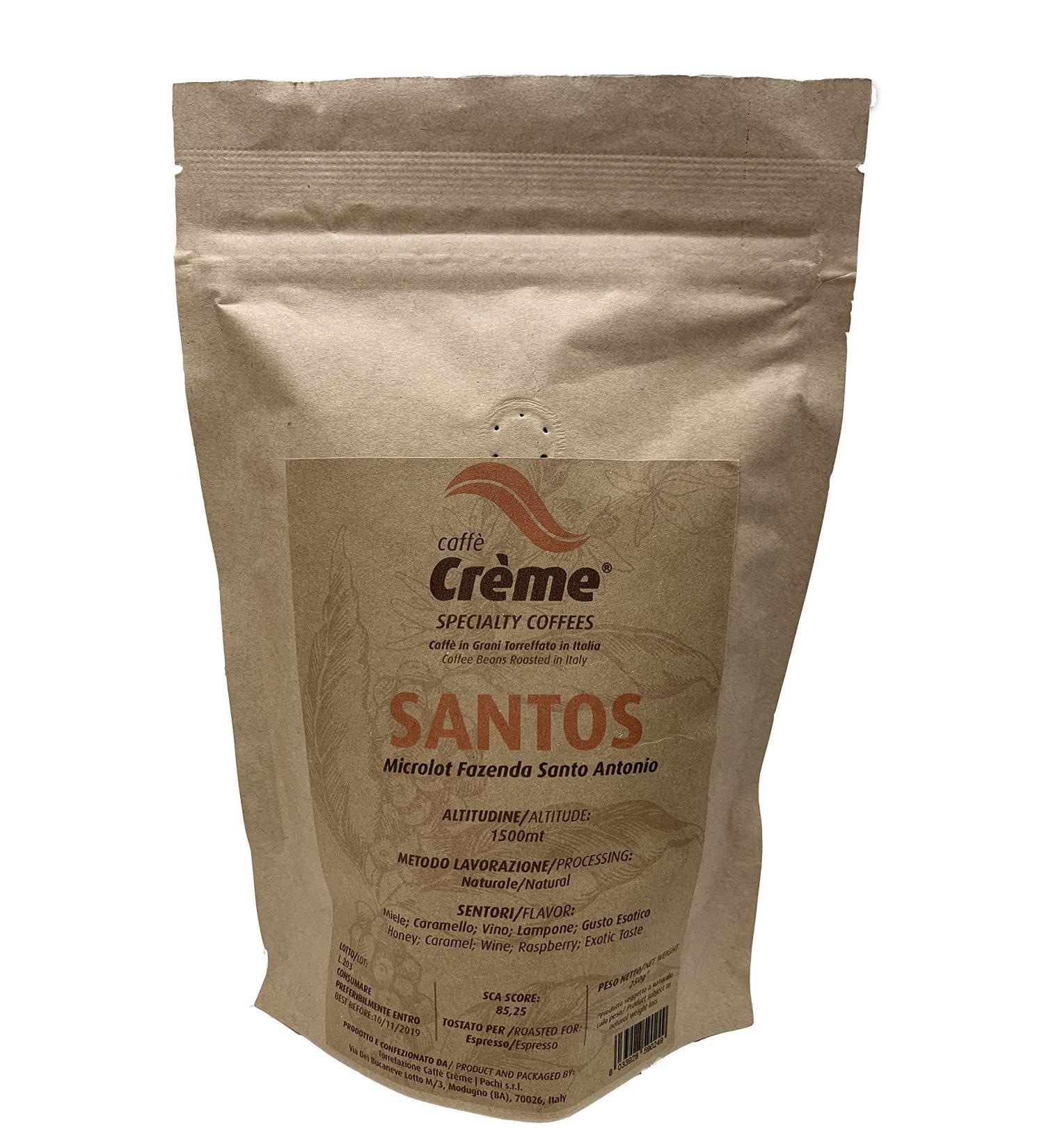 Caff Cr me Marque - 100% Arabica grains de caf - SANTOS Fazenda Santo Antonio - Espresso Torr faction - 250 g - Buy Online on GoSupps.com