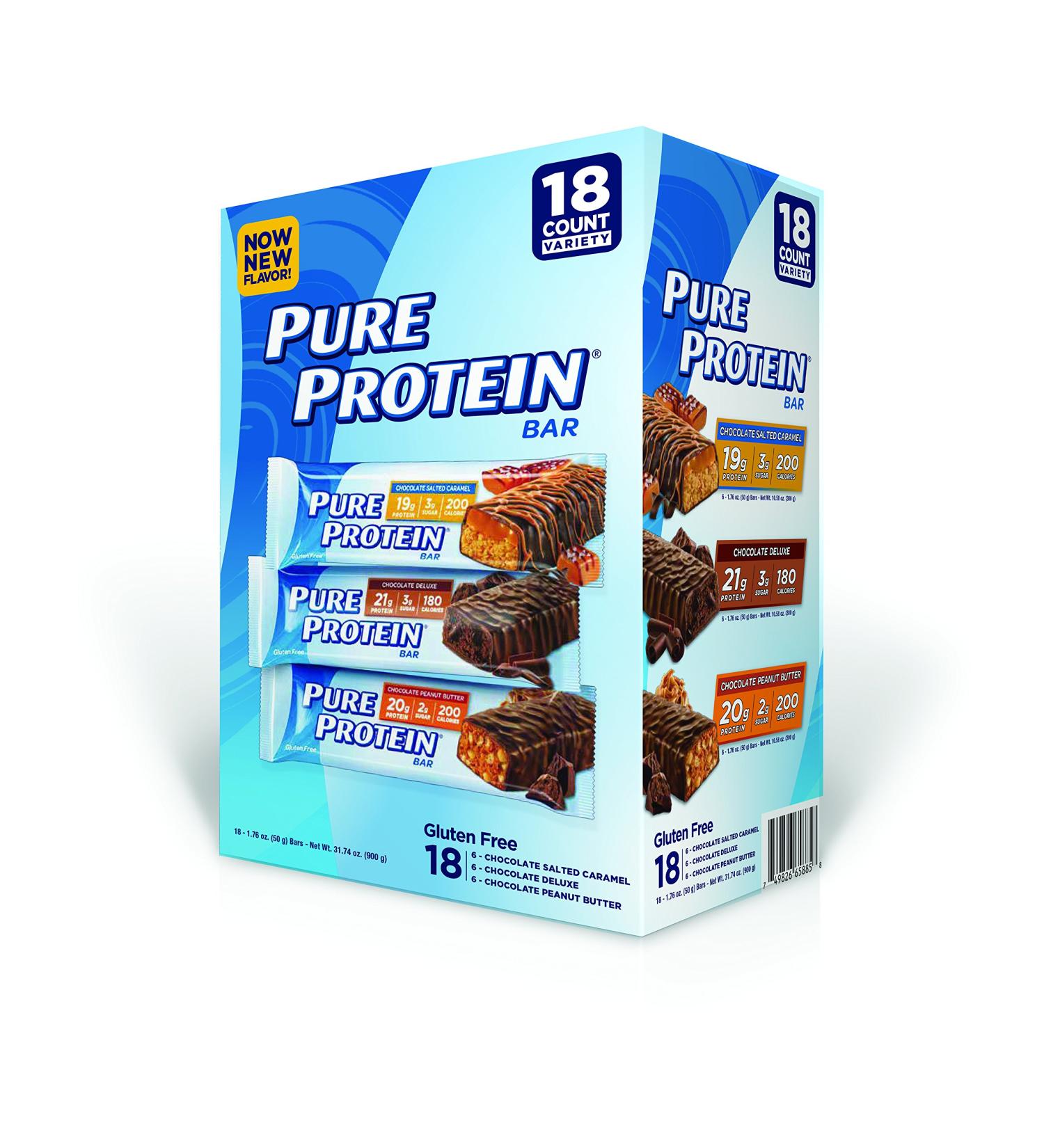Pure Protein Bar, Chocolate Peanut Butter/ Salted Caramel/Chocolate Deluxe, 18 Count Peanut Butter, Salted Caramel & Chocolate Deluxe Bars