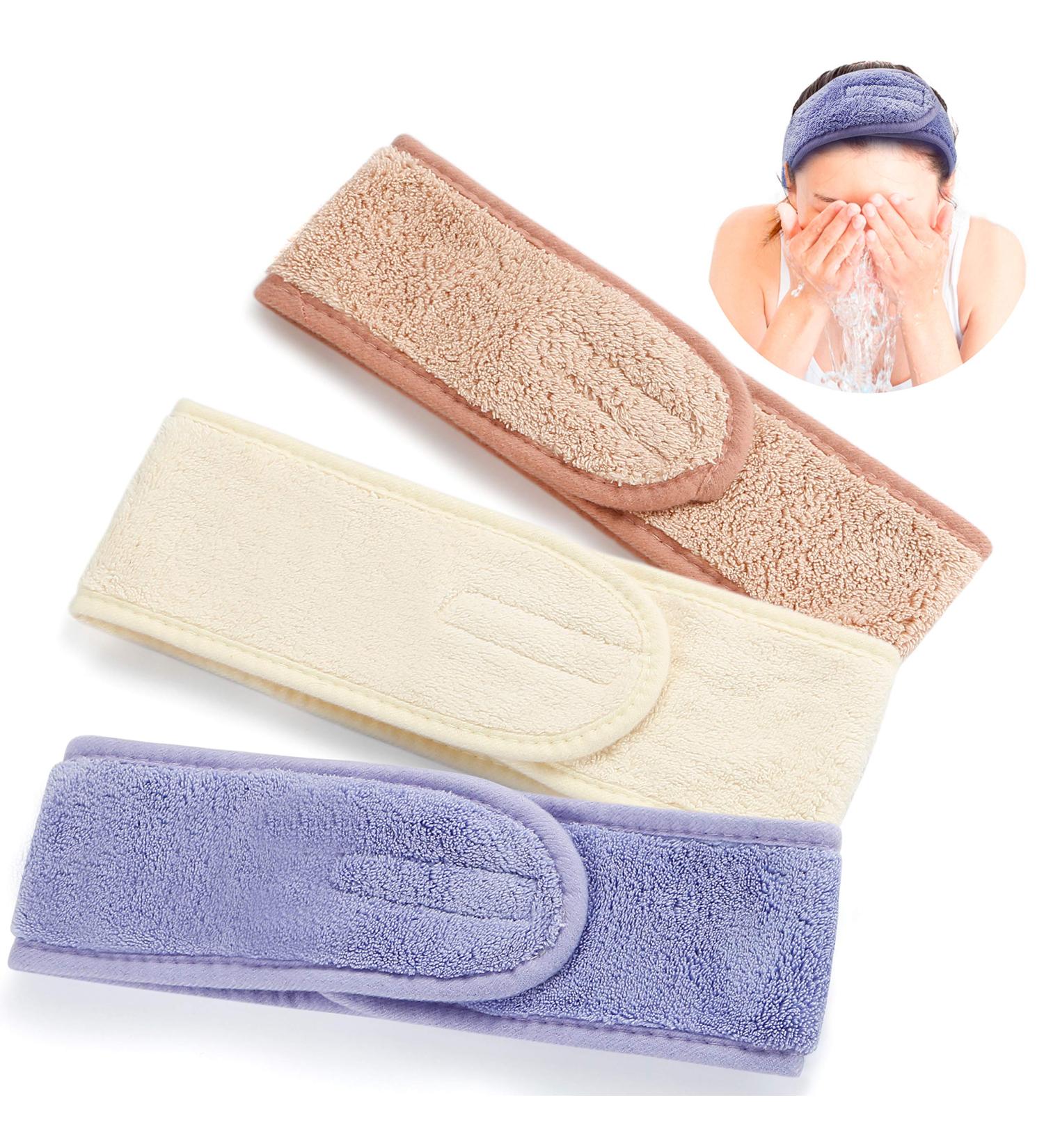3 Pcs Spa Facial Headband Set - Adjustable Makeup Head Wrap for Sport, Face Wash, Shower - Sweat Hair Towel with Magic Tape - Buy Online on GoSupps.com