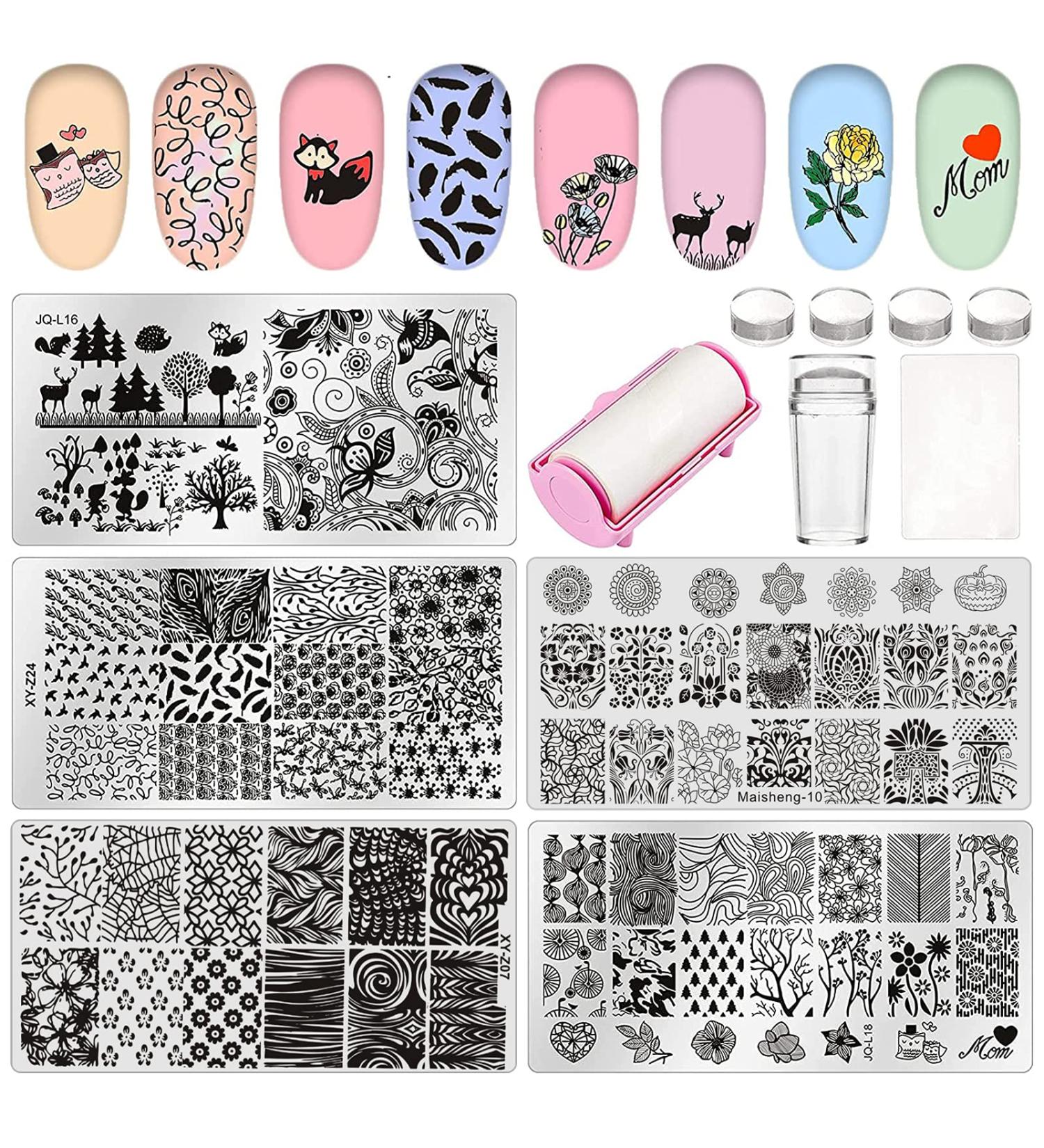 Niceneeded 12Pcs Nail Stamping Kit - 5Pcs Nature Flower Design Nail Art Stampers for Stunning Nail Designs - International Shipping Available - Buy Online on GoSupps.com