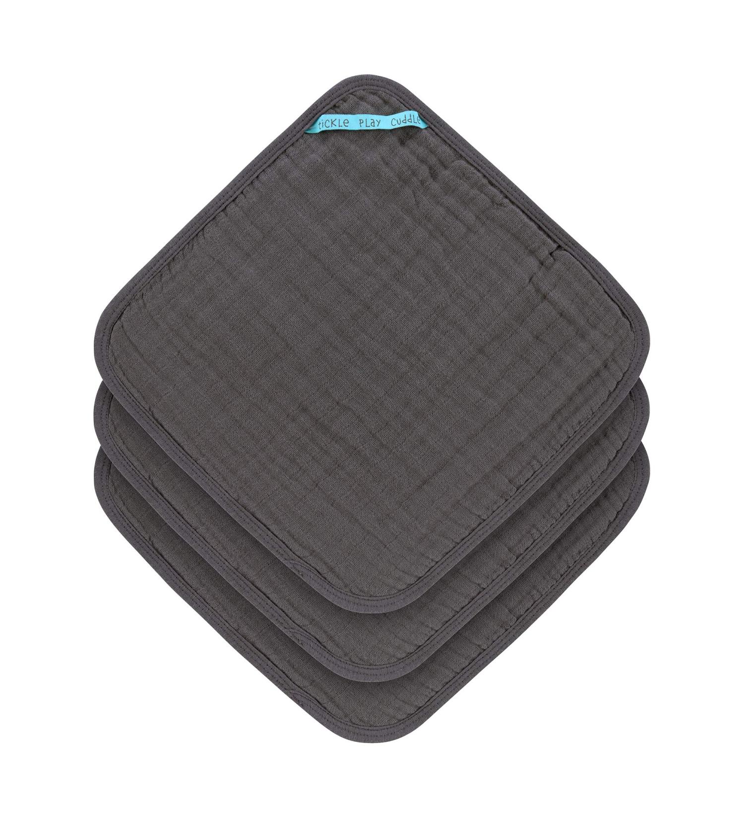 L SSIG Muslin Washcloth Cotton Set of 3 - Anthracite Wash Cloths | Eco-Friendly & Soft for Baby Care | International Shipping Available - Buy Online on GoSupps.com