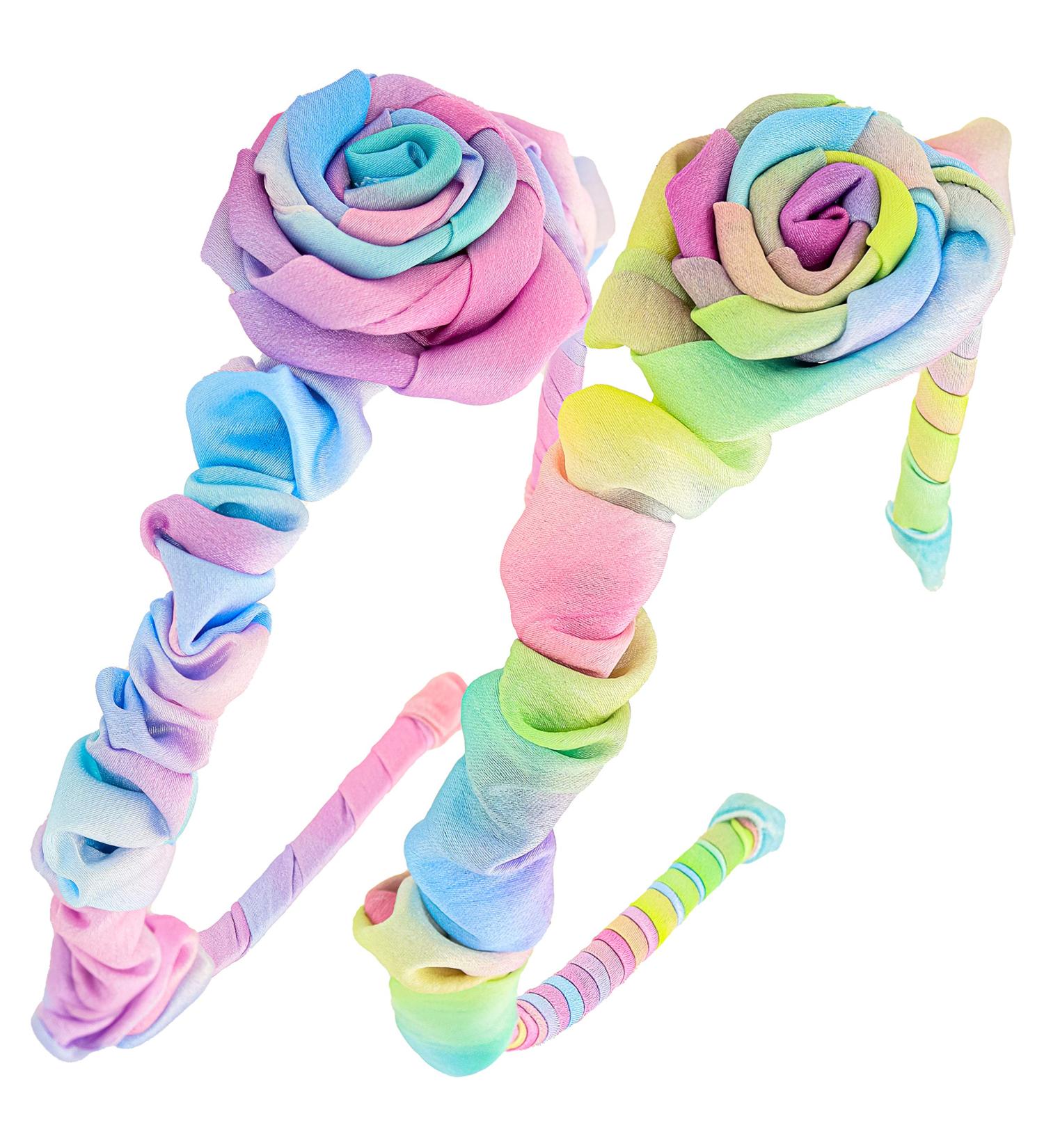 FROG SAC 2 Tie Dye Satin Rosette Headbands for Girls - Dressy Ruched Hair Accessories for Kids - Buy Online on GoSupps.com