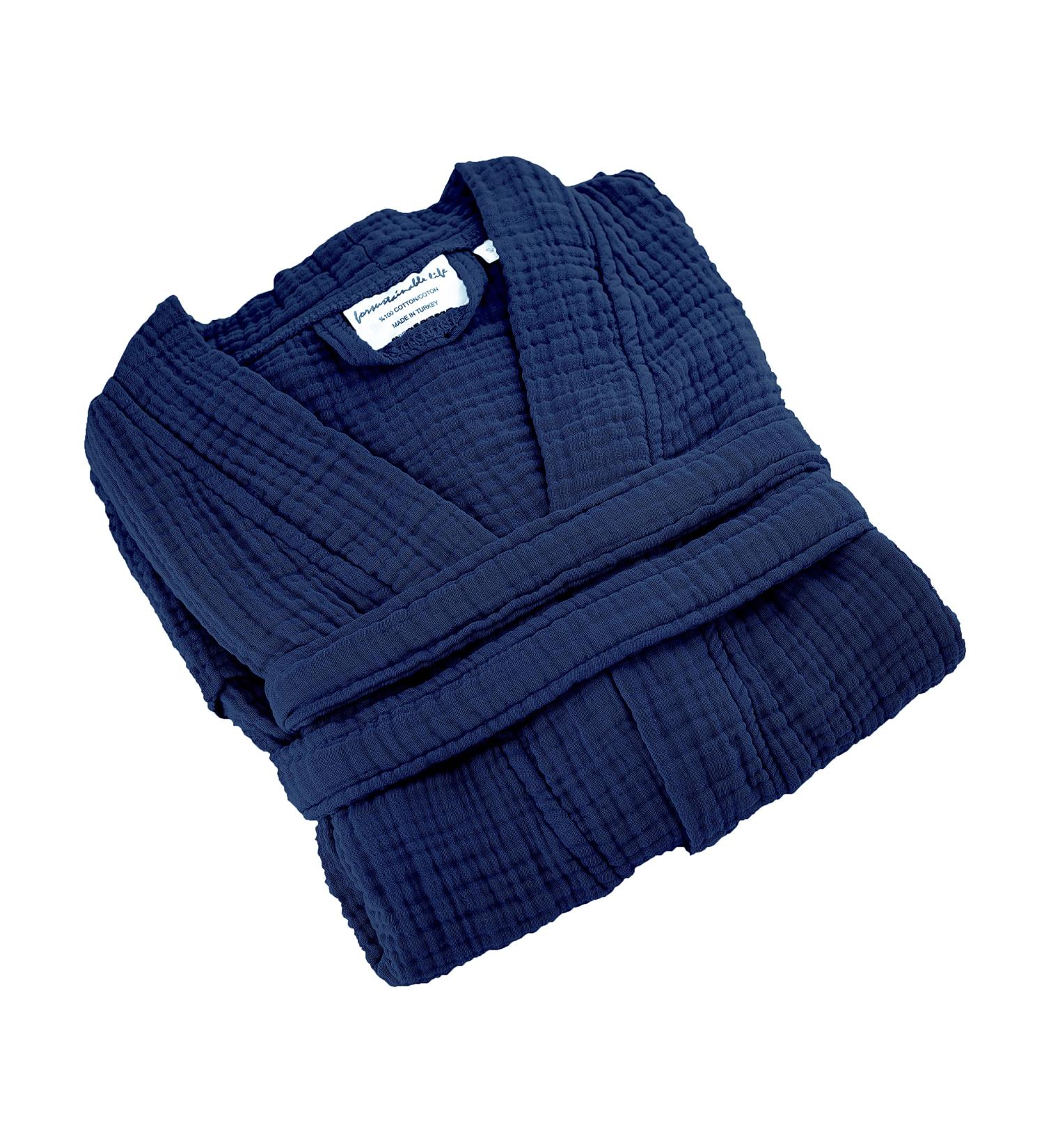 Sustainable Life: Turkish 100% Cotton Muslin Bathrobe | Soft, Absorbent, Garment Washed | Unisex S-M Navy Blue - Buy Online on GoSupps.com