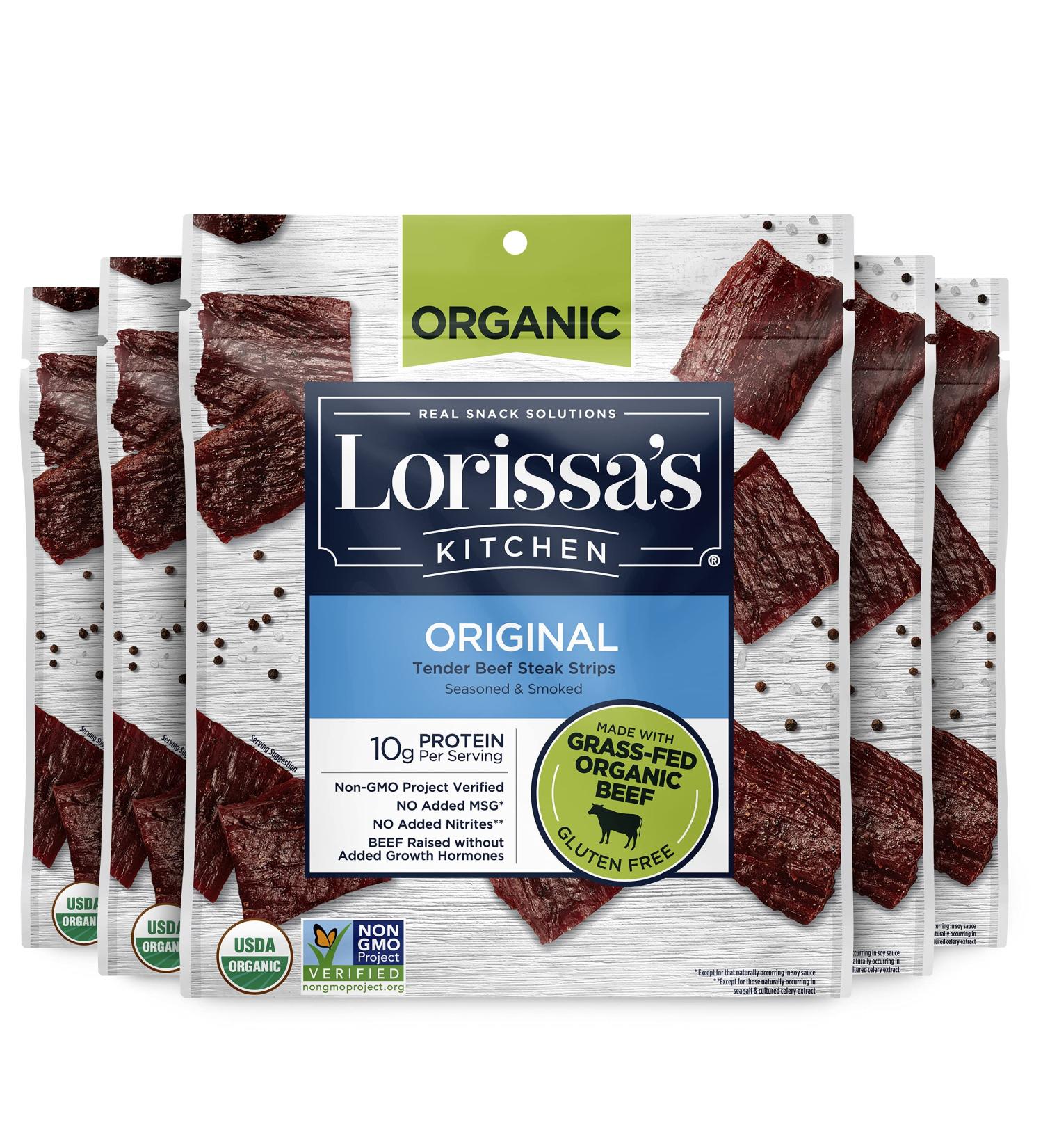 Lorissa's Kitchen Grass-Fed Organic Beef Steak Strips 2.5 Oz, 4 Count - Keto Friendly & Gluten Free, No MSG or Nitrites - Buy Online on GoSupps.com