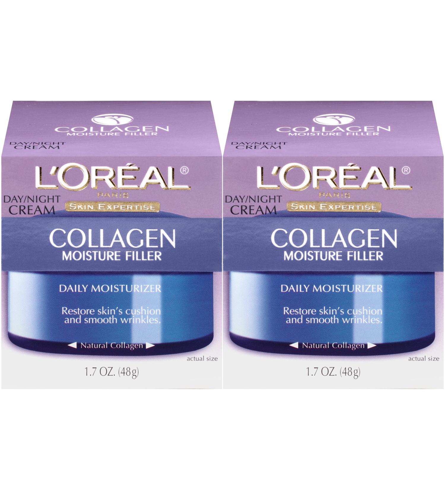 L'Oreal Paris Collagen Face Moisturizer - Anti-Aging Day & Night Cream 2-Pack (1.7 oz) - Smooths Skin & Reduces Wrinkles - Buy Online on GoSupps.com
