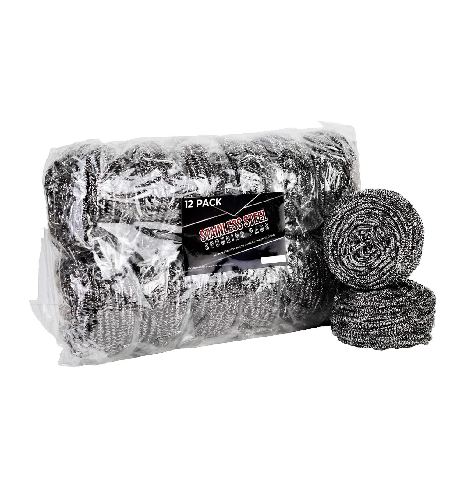 Brheez Stainless Steel Scouring Pads Medium 30g - 12 Pack Heavy Duty Steel Wool Scrubbers - Industrial & Commercial Grade - Individually Wrapped - Buy Online on GoSupps.com