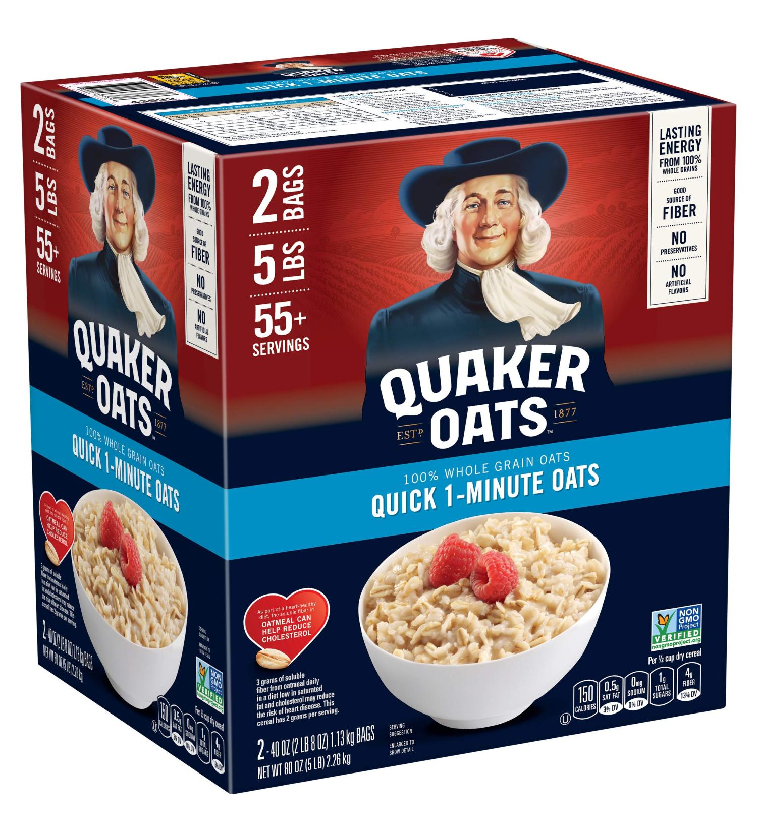 Quaker Quick 1-Minute Oatmeal Non GMO Project Verified - 40 oz Bags x 2 (Pack of 2) - 55 Servings - Buy Online on GoSupps.com