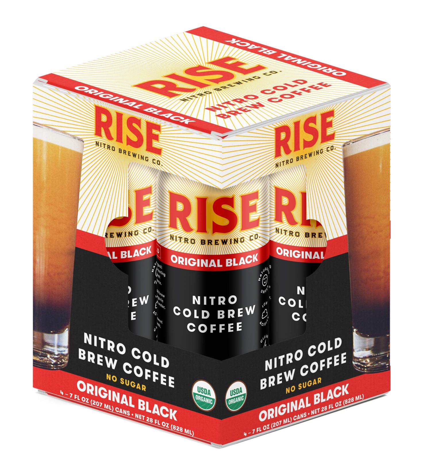 RISE Brewing Co. Original Black Nitro Cold Brew Coffee 4 Pack - Vegan, Sugar & Gluten-Free, Organic & Non-GMO Low Acidity 7 fl. oz. Cans - Buy Online on GoSupps.com